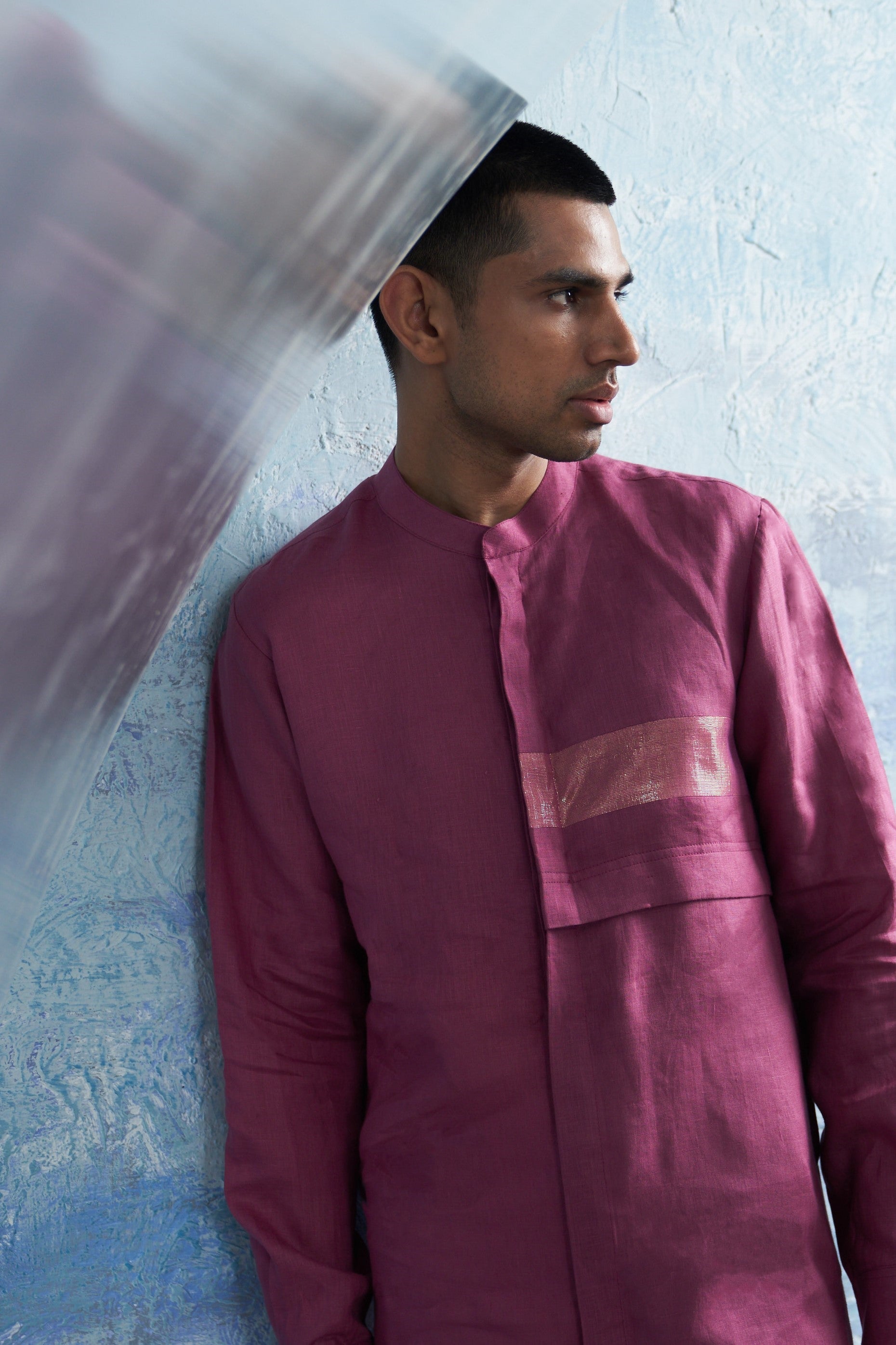 CY Charkhee Grape Pink Placket Kurta Closeup 2