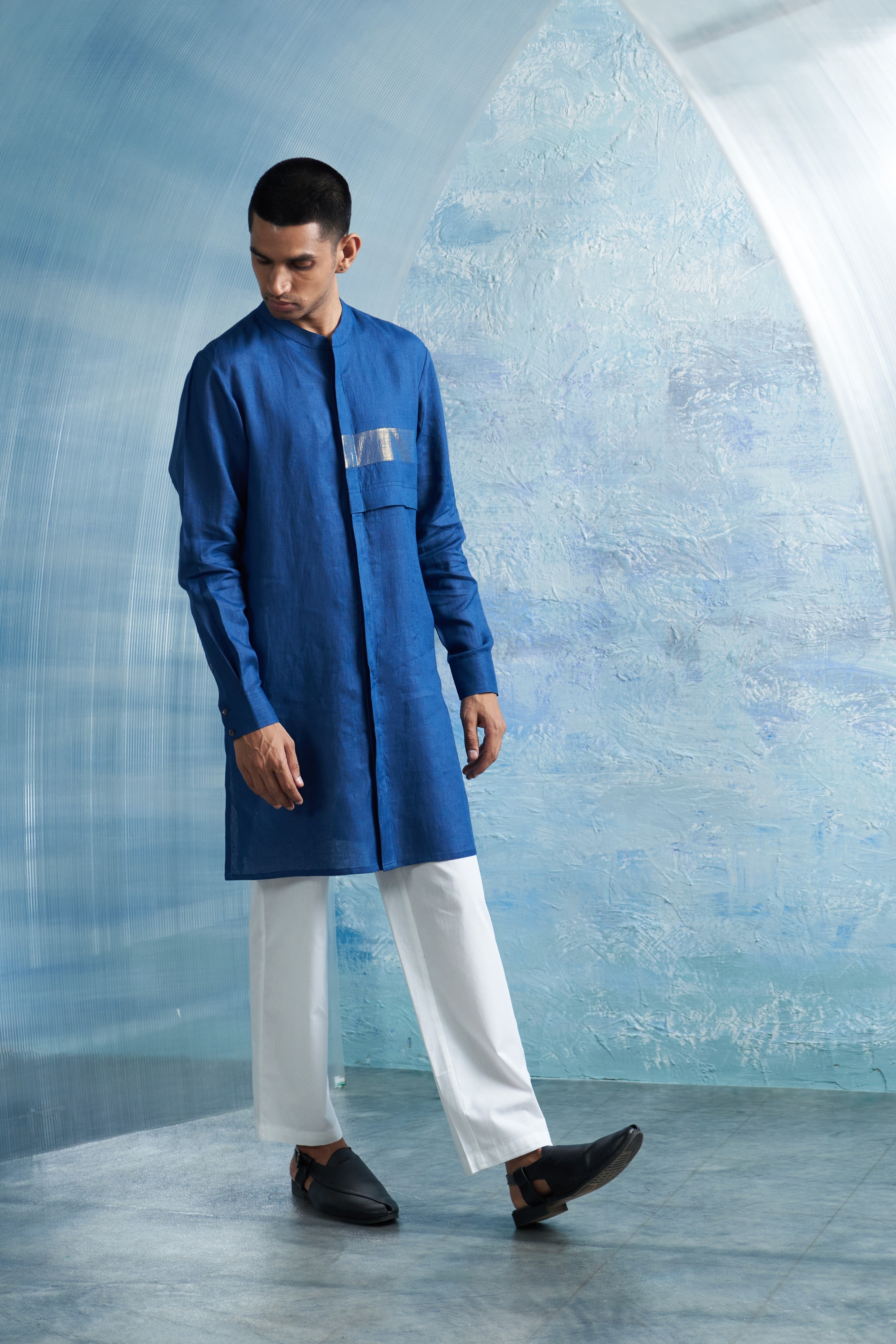 CY Charkhee Royal Blue Placket Kurta And Jacket Side 2