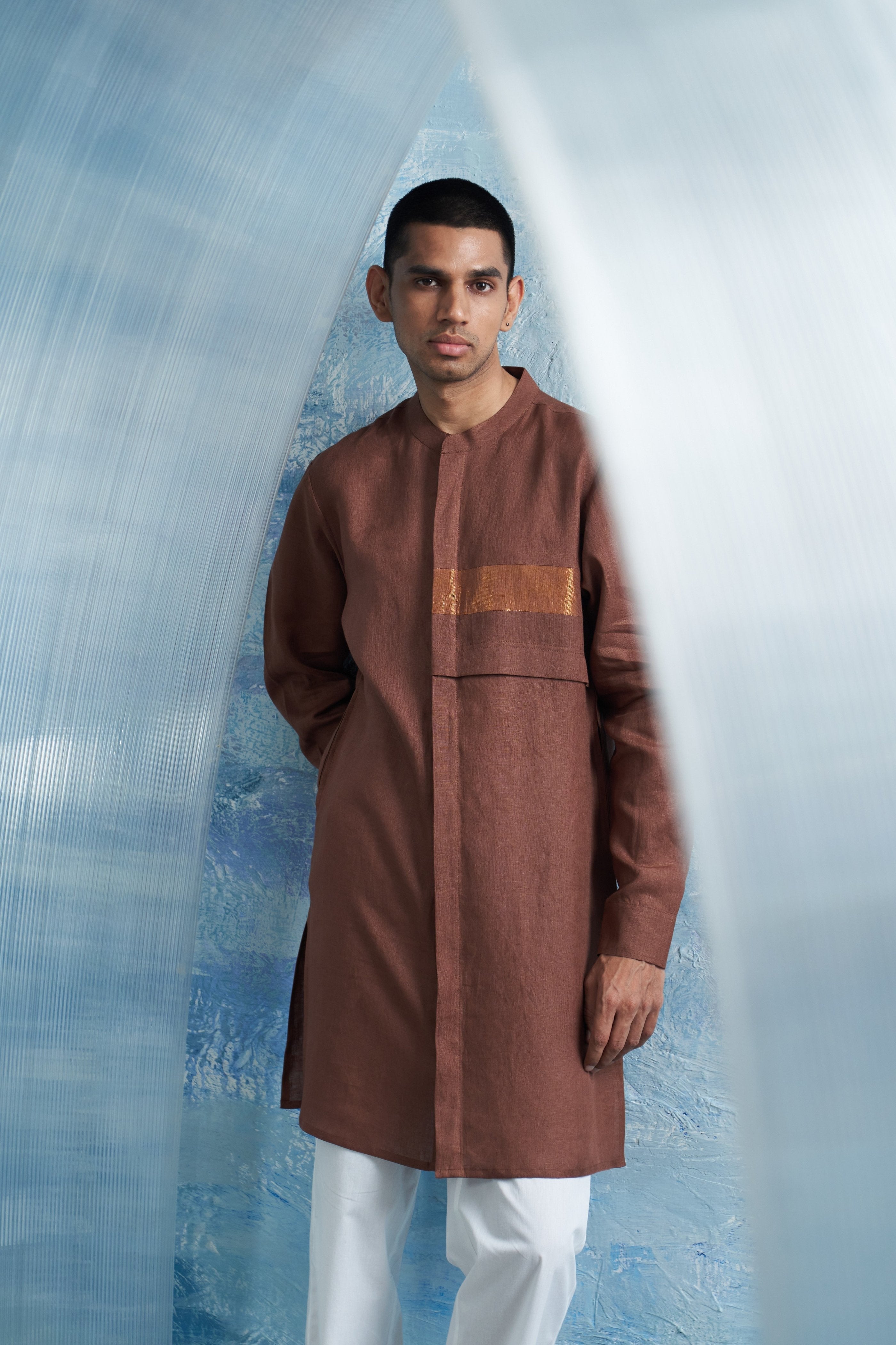 CY Charkhee Aura Woody Brown Placket Kurta Closeup 1