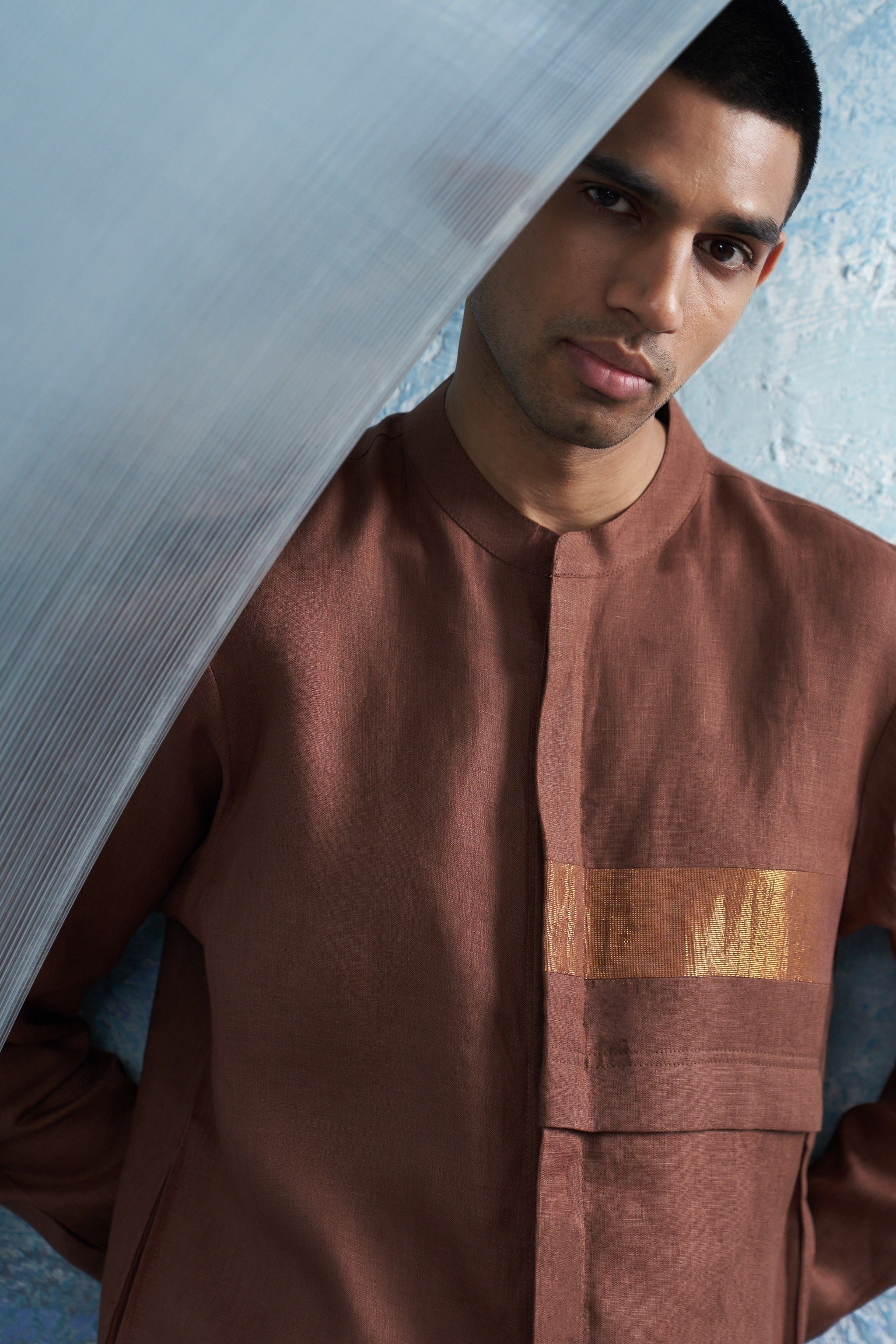 CY Charkhee Aura Woody Brown Placket Kurta Closeup 3