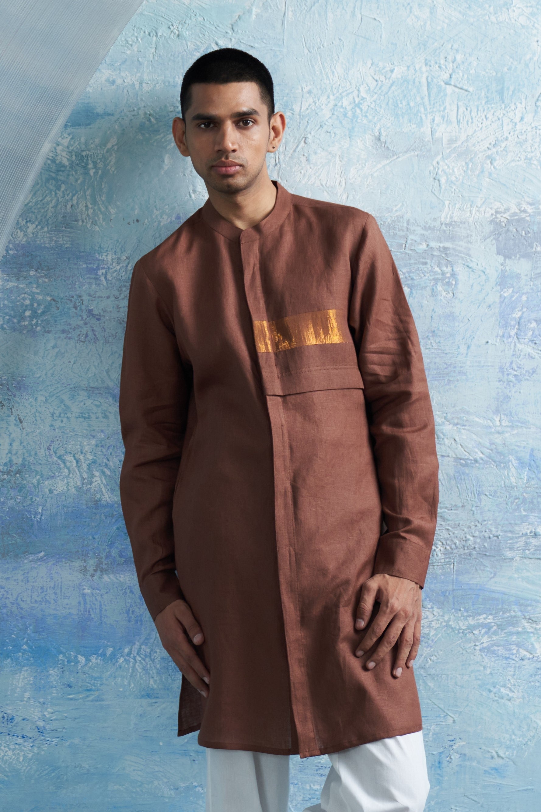 CY Charkhee Aura Woody Brown Placket Kurta Front 2