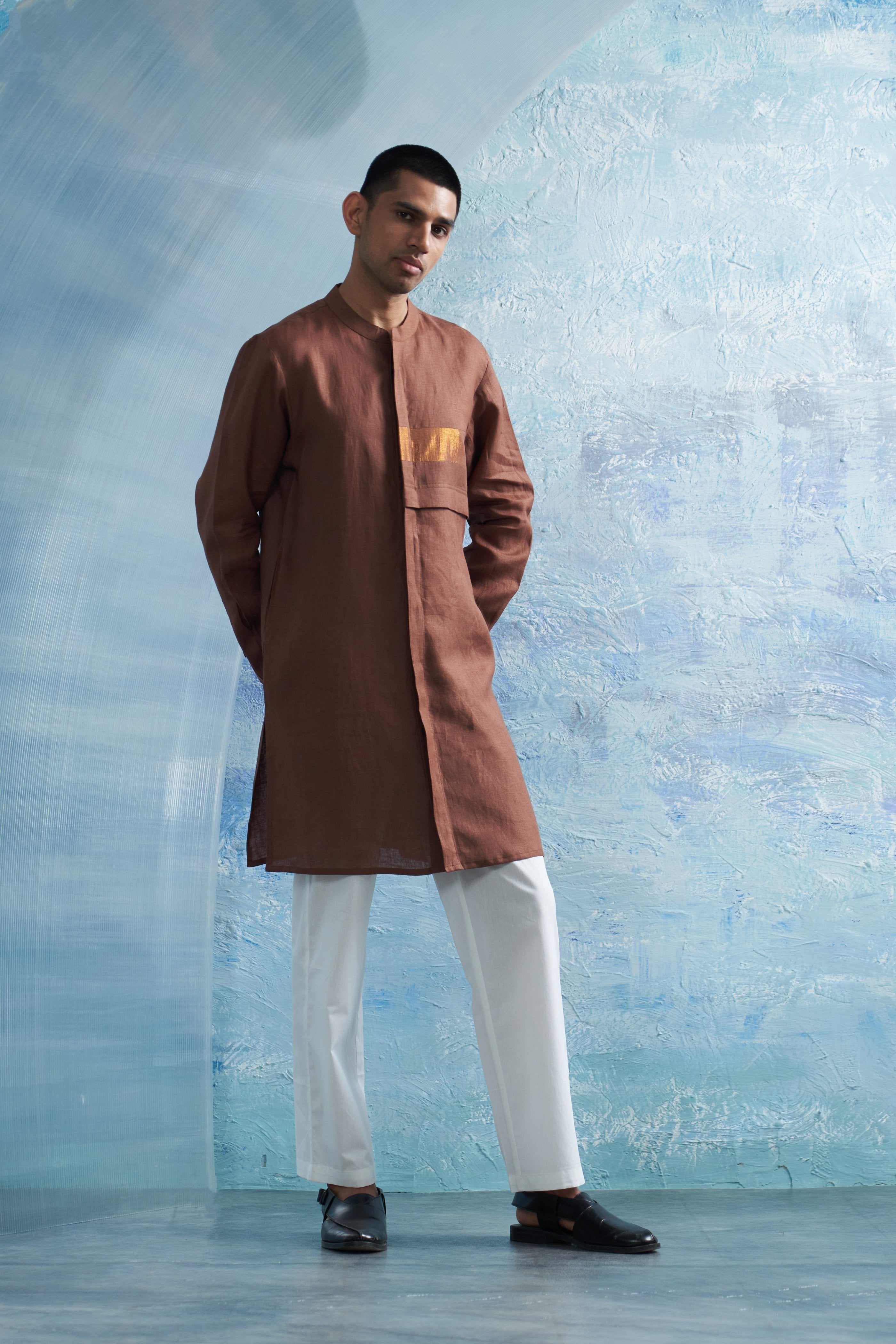 CY Charkhee Aura Woody Brown Placket Kurta Side 1