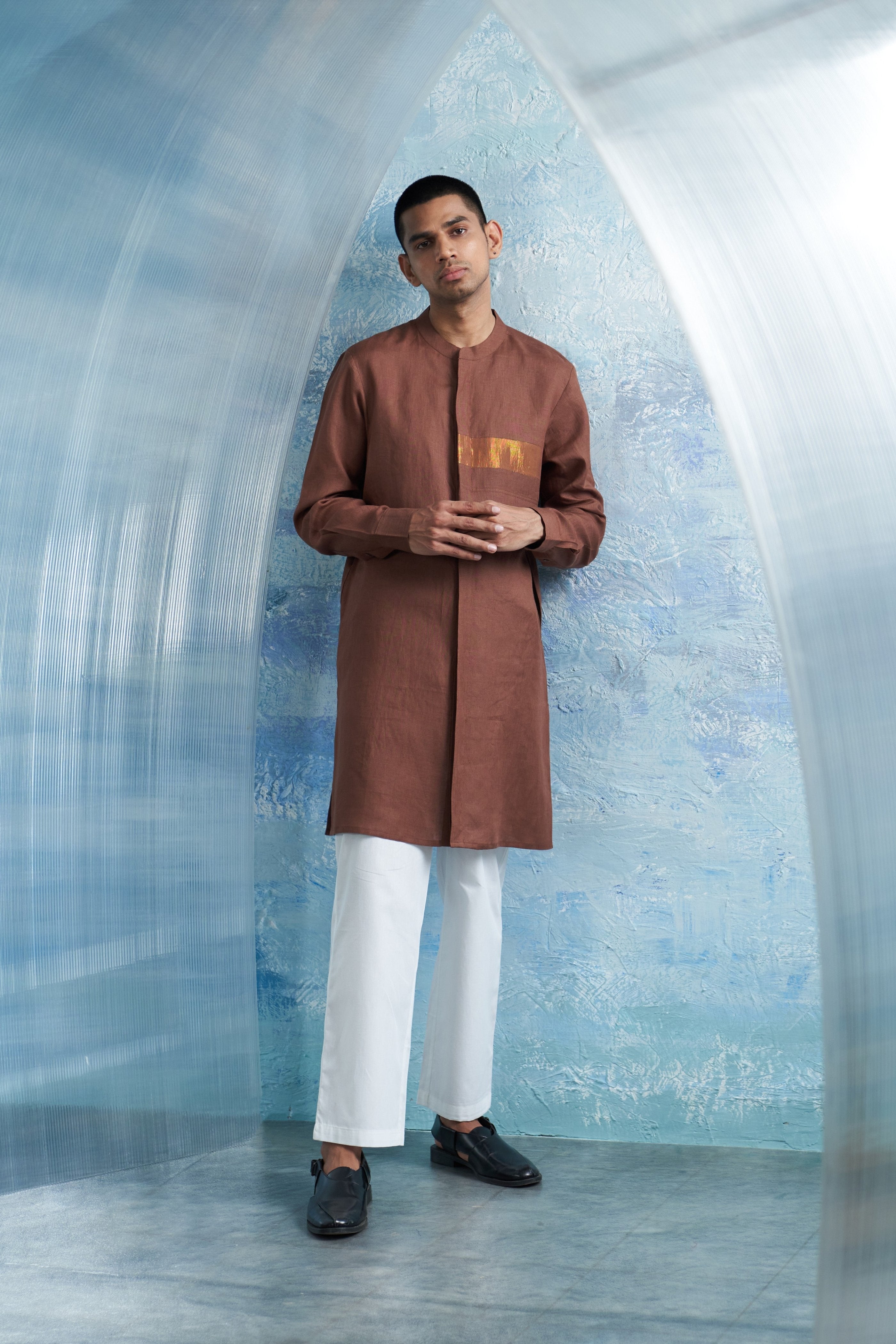 CY Charkhee Aura Woody Brown Placket Kurta Front 1