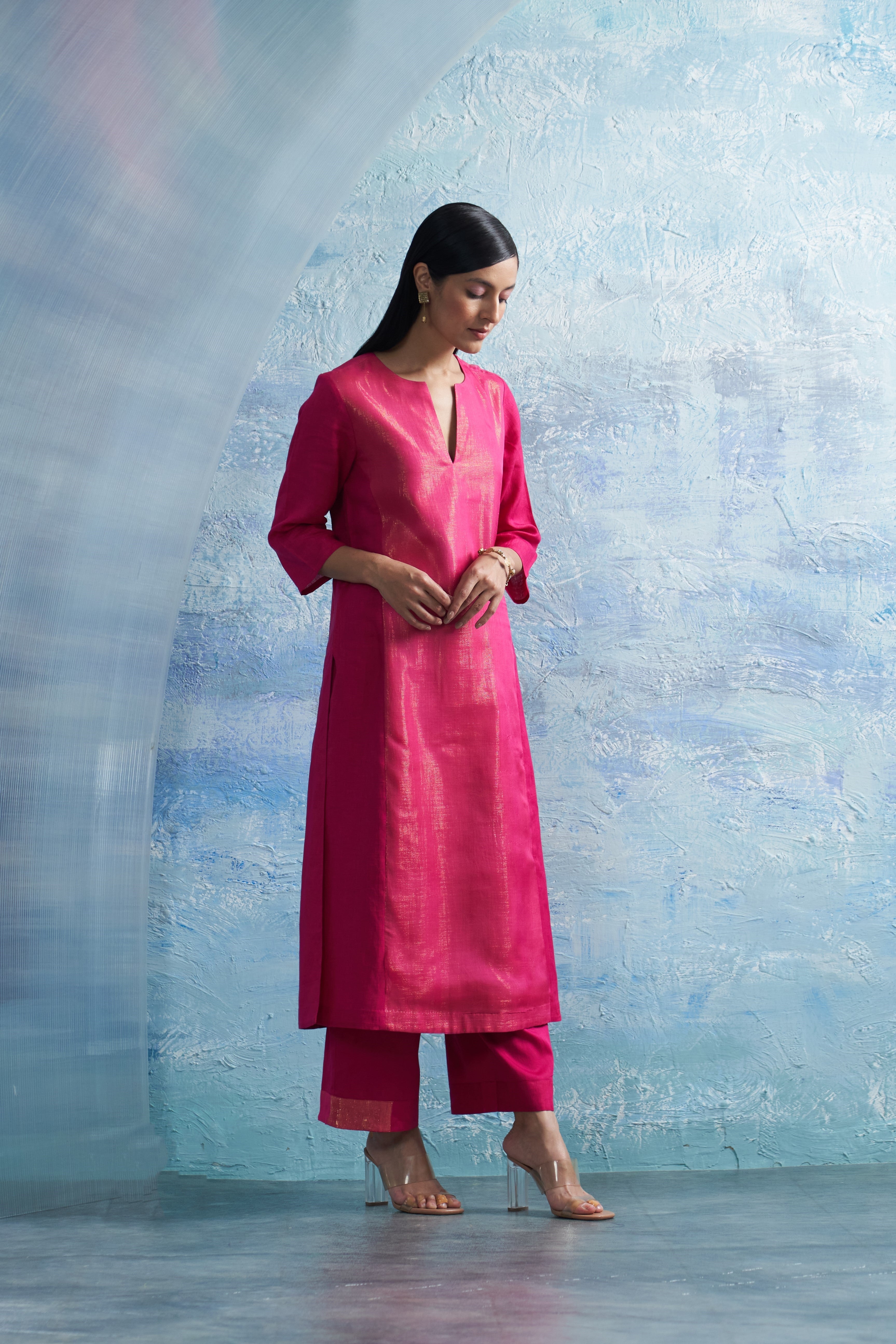 CY Charkhee Aura Fuchsia Notch-Neck Wrap Kurta Side 1