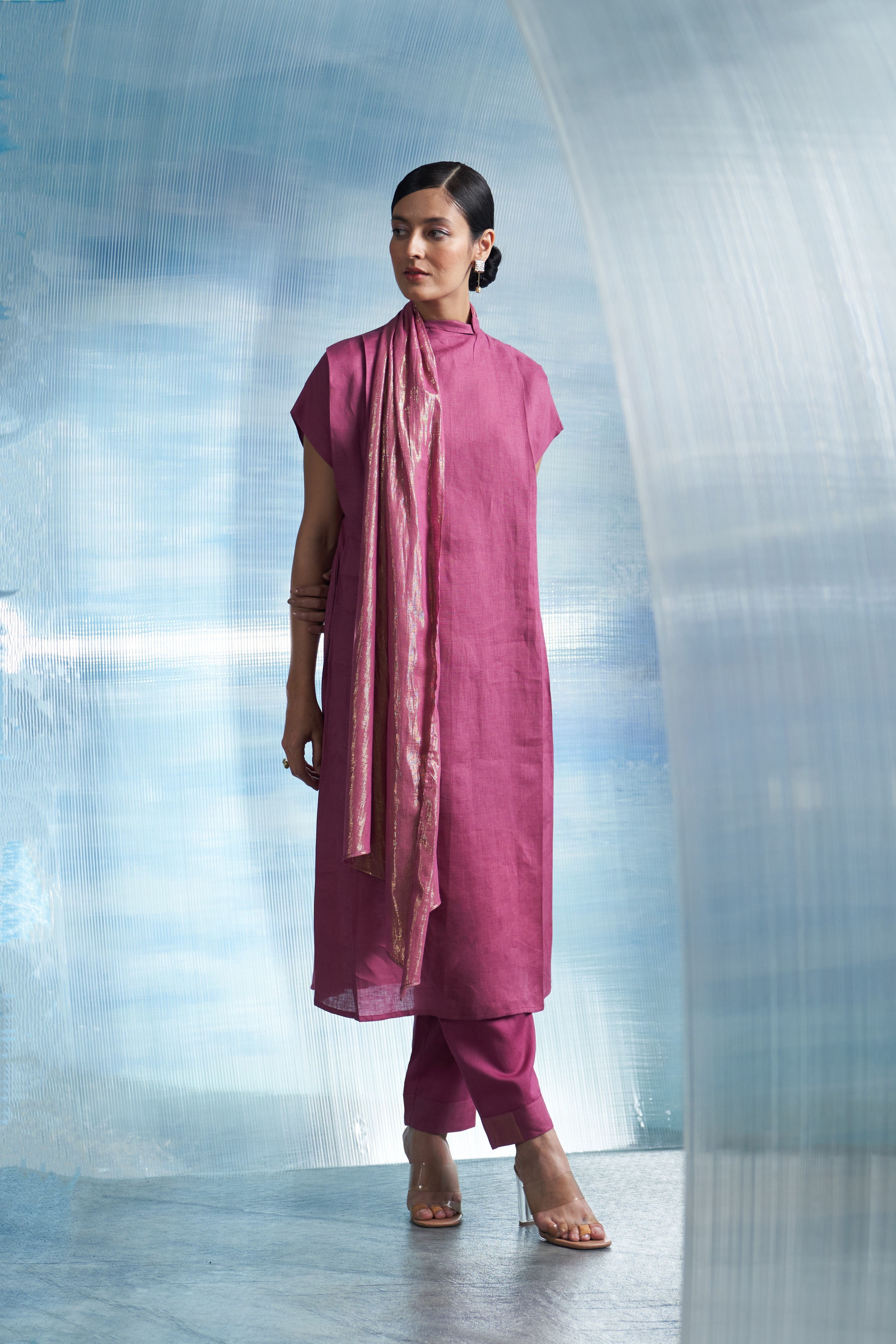 CY Charkhee Aura Grape Pink Scarf Kurta Side 2