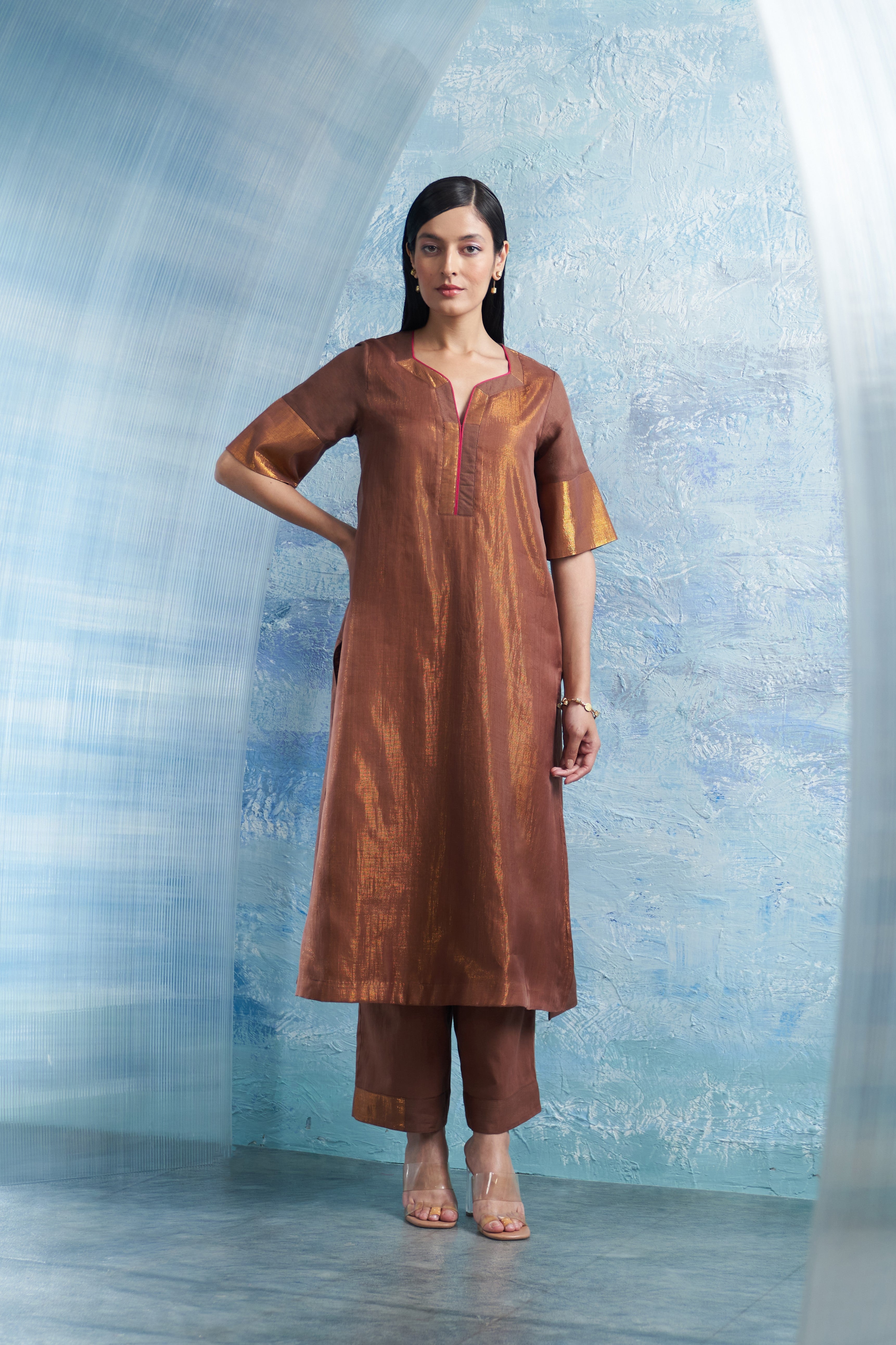 CY Charkhee Woody Brown A-Line Kurta Front 2