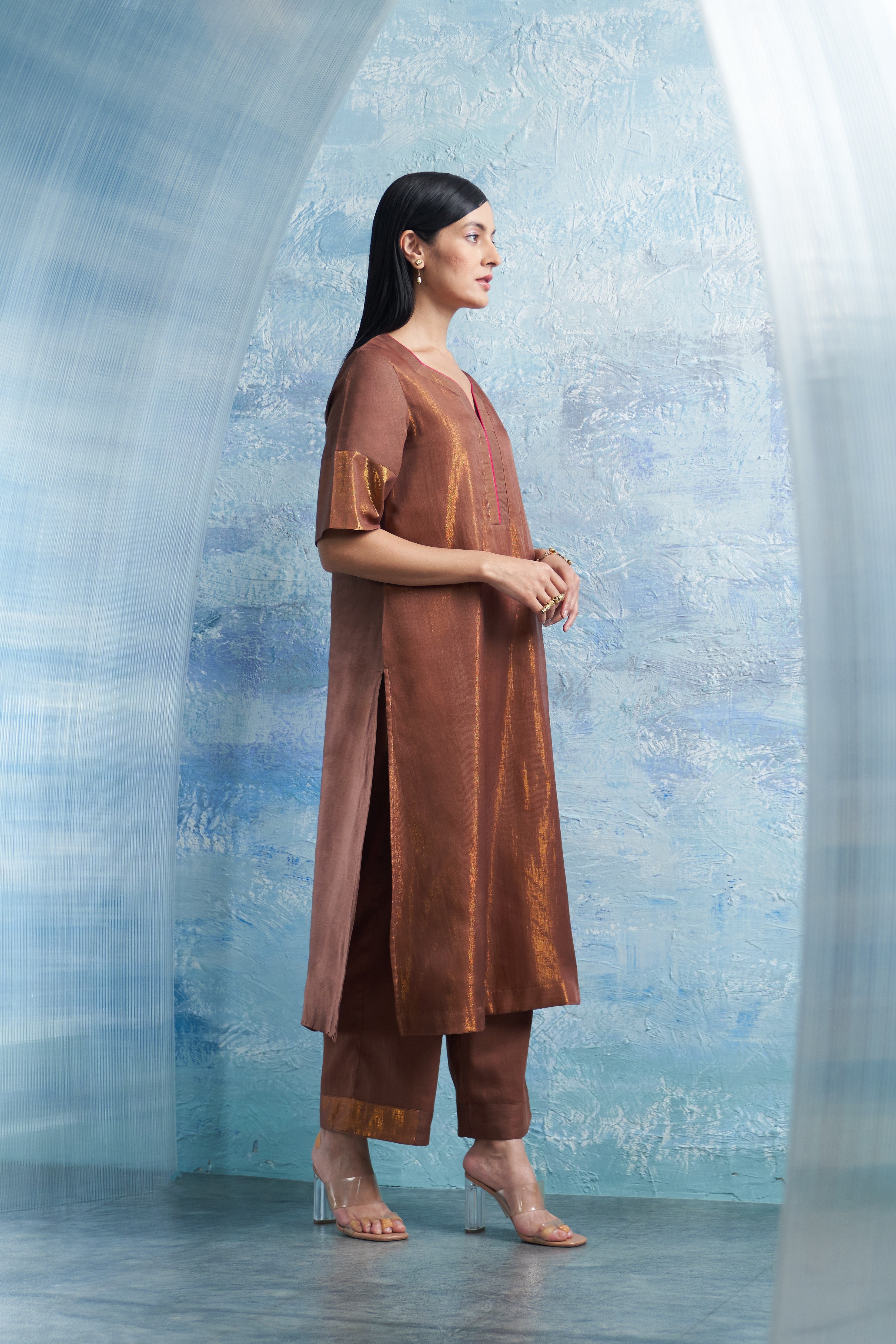 CY Charkhee Woody Brown A-Line Kurta Side 2