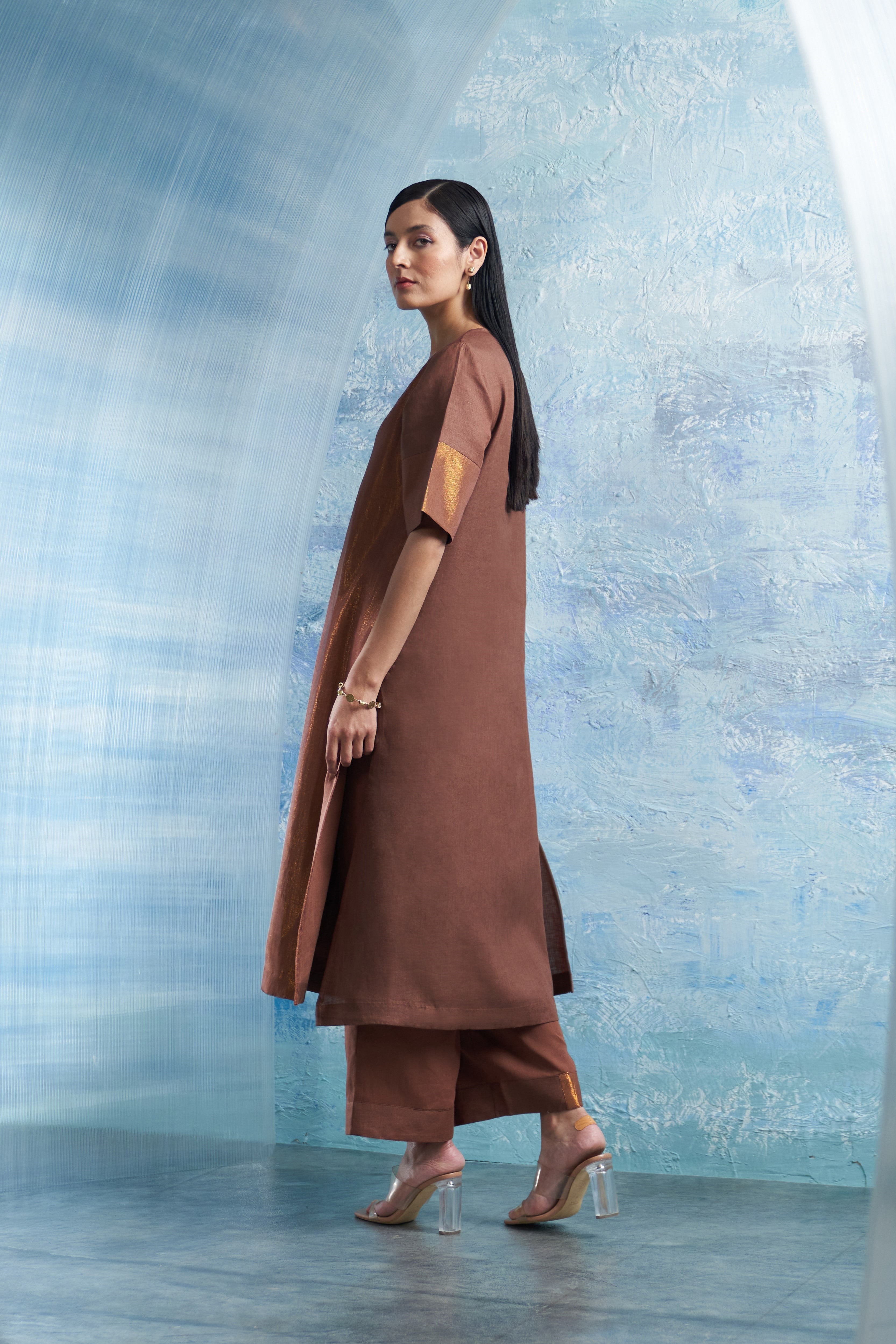 CY Charkhee Woody Brown A-Line Kurta Side 3