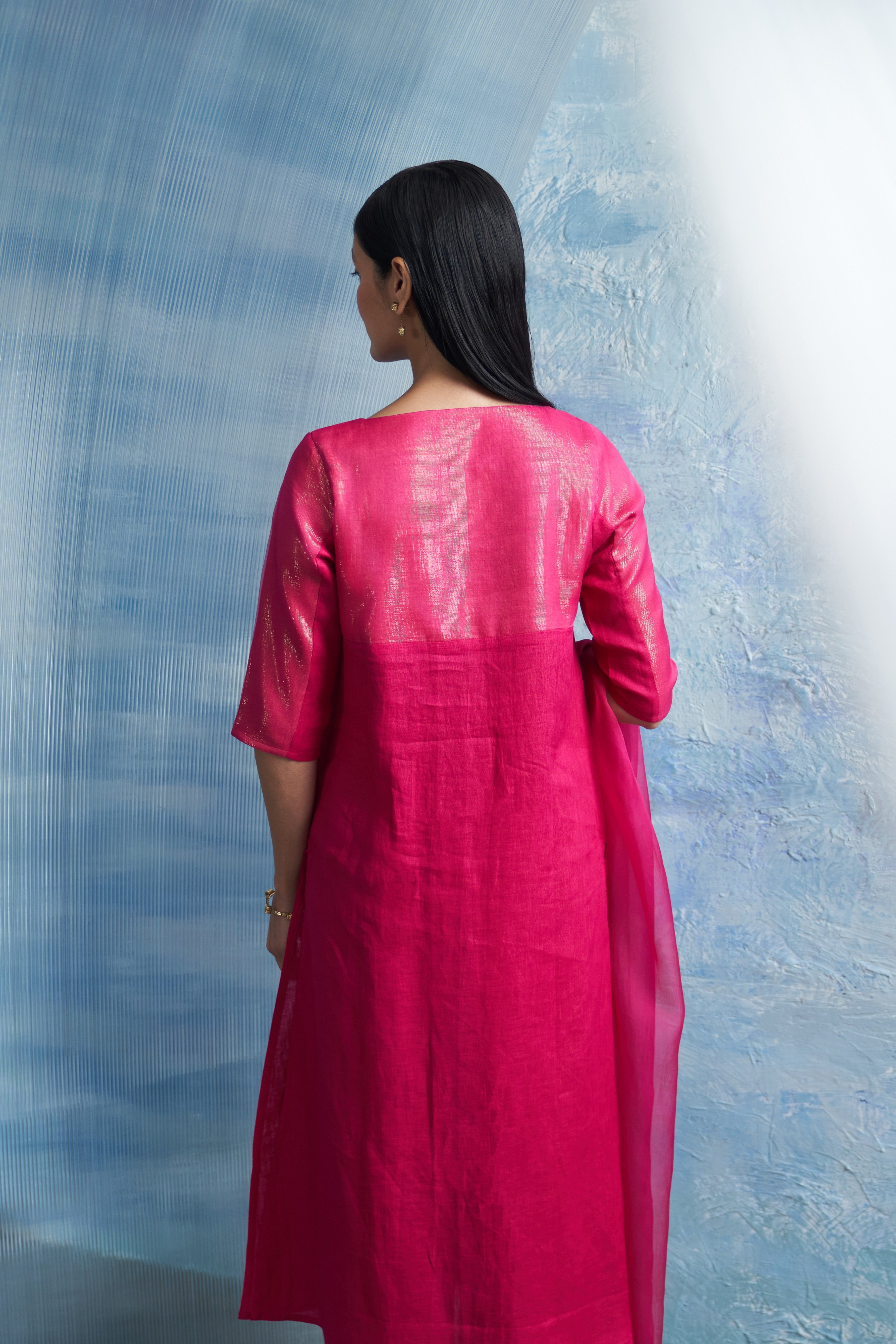 CY Charkhee Aura Fuchsia Pink Round Yoke Kurta Back 1