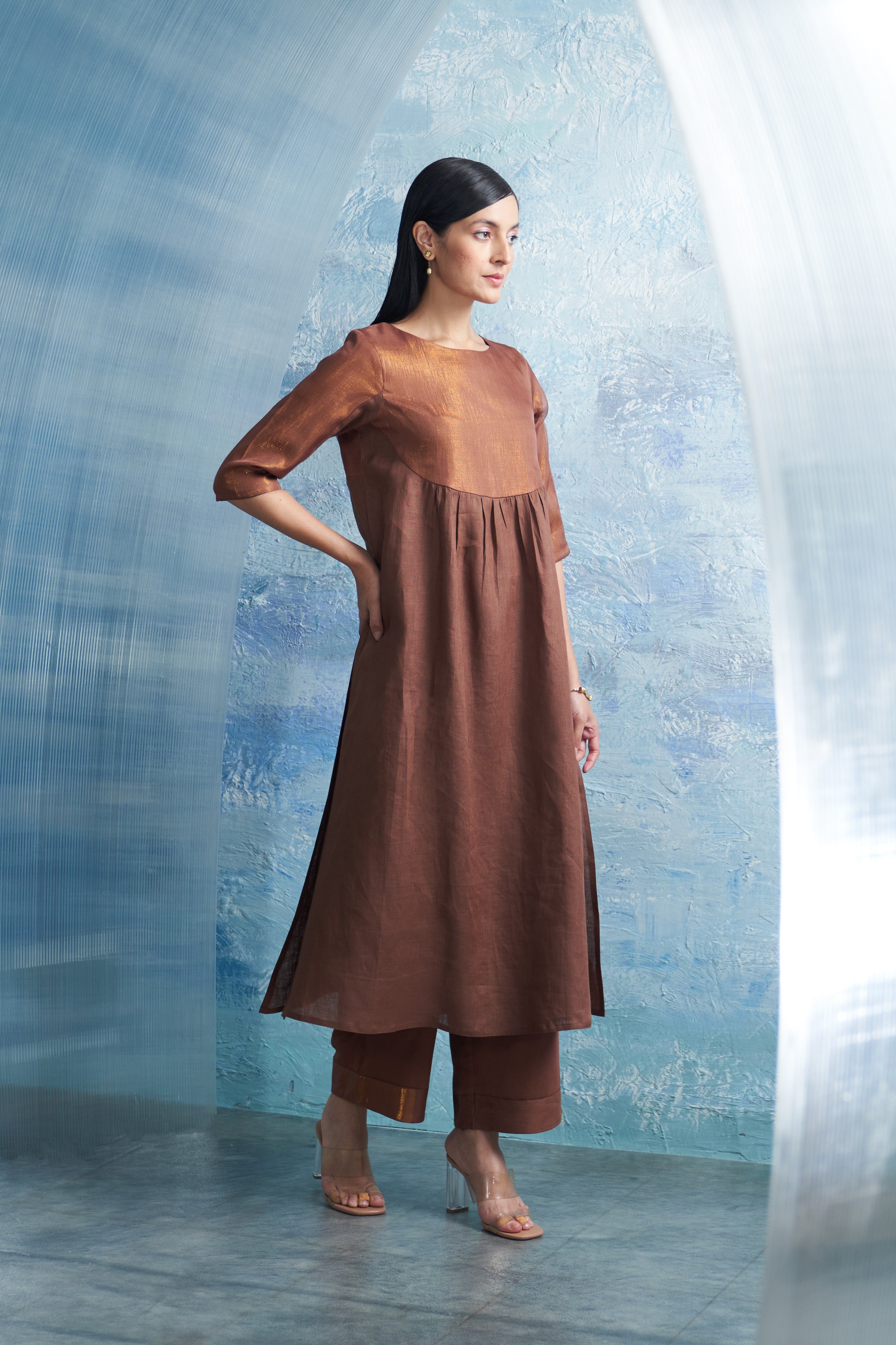 CY Charkhee Woody Brown Round Yoke Kurta Side 2