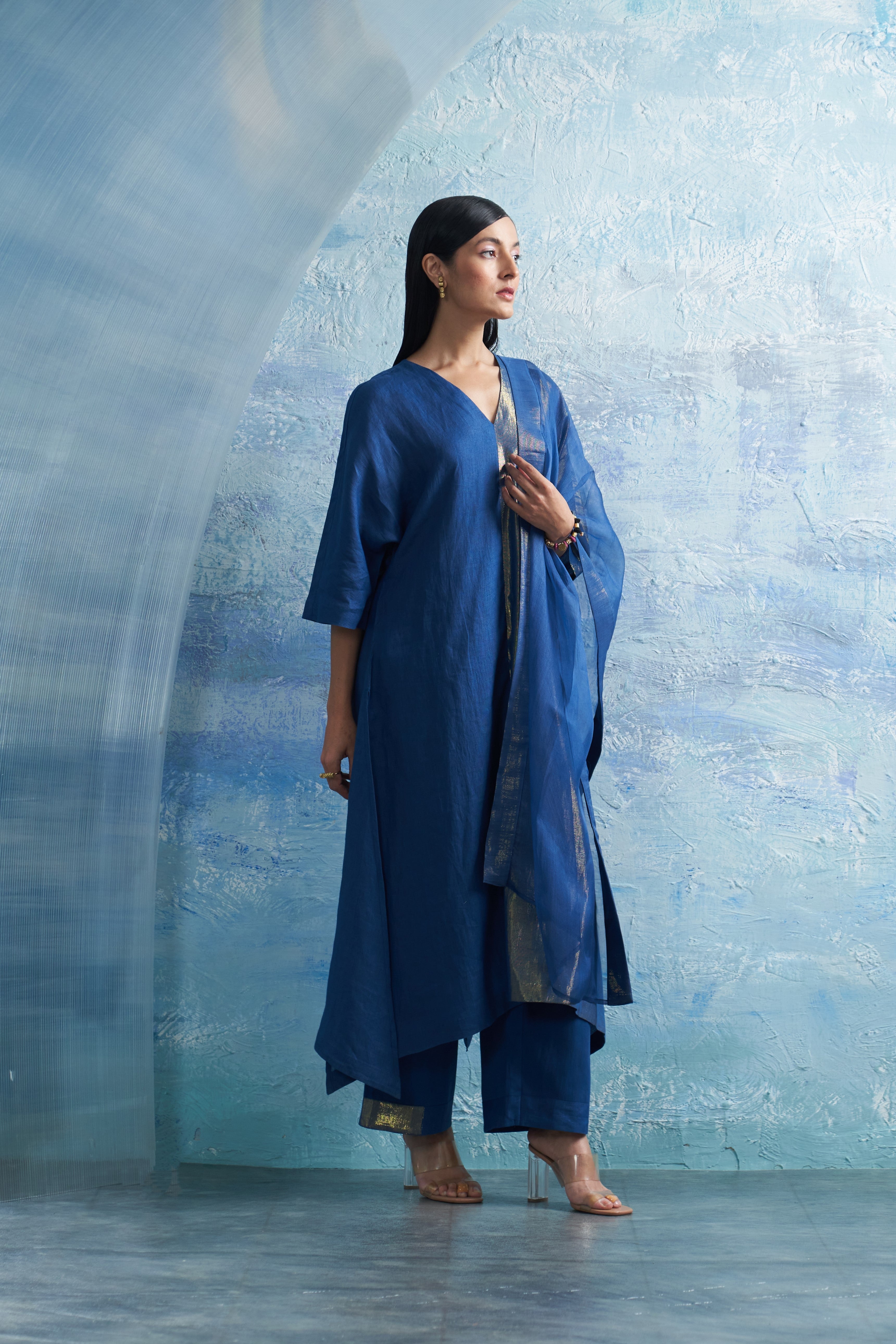 CY Charkhee Aura Royal Blue Kurta Side 2