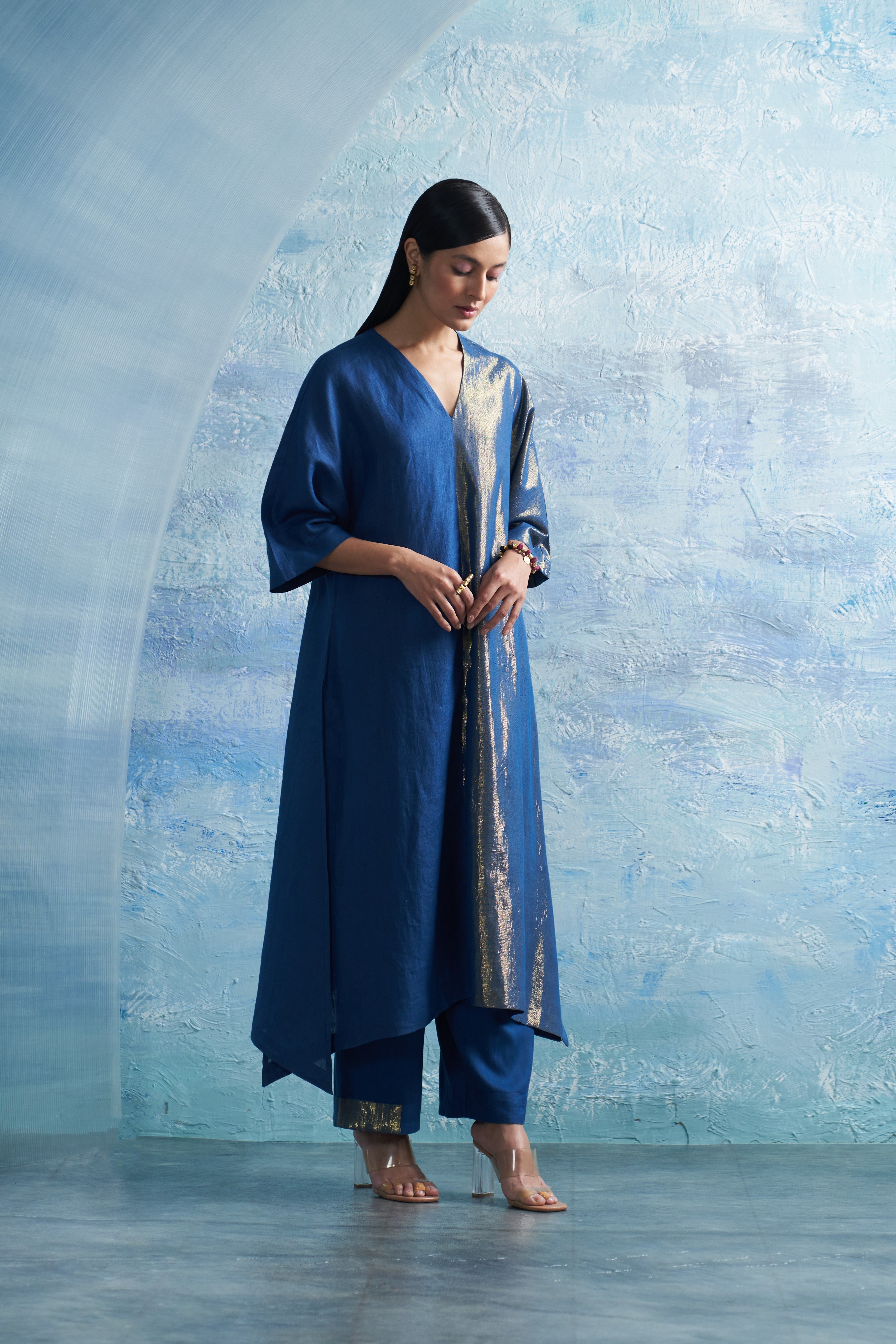 CY Charkhee Aura Royal Blue Kurta Side 1