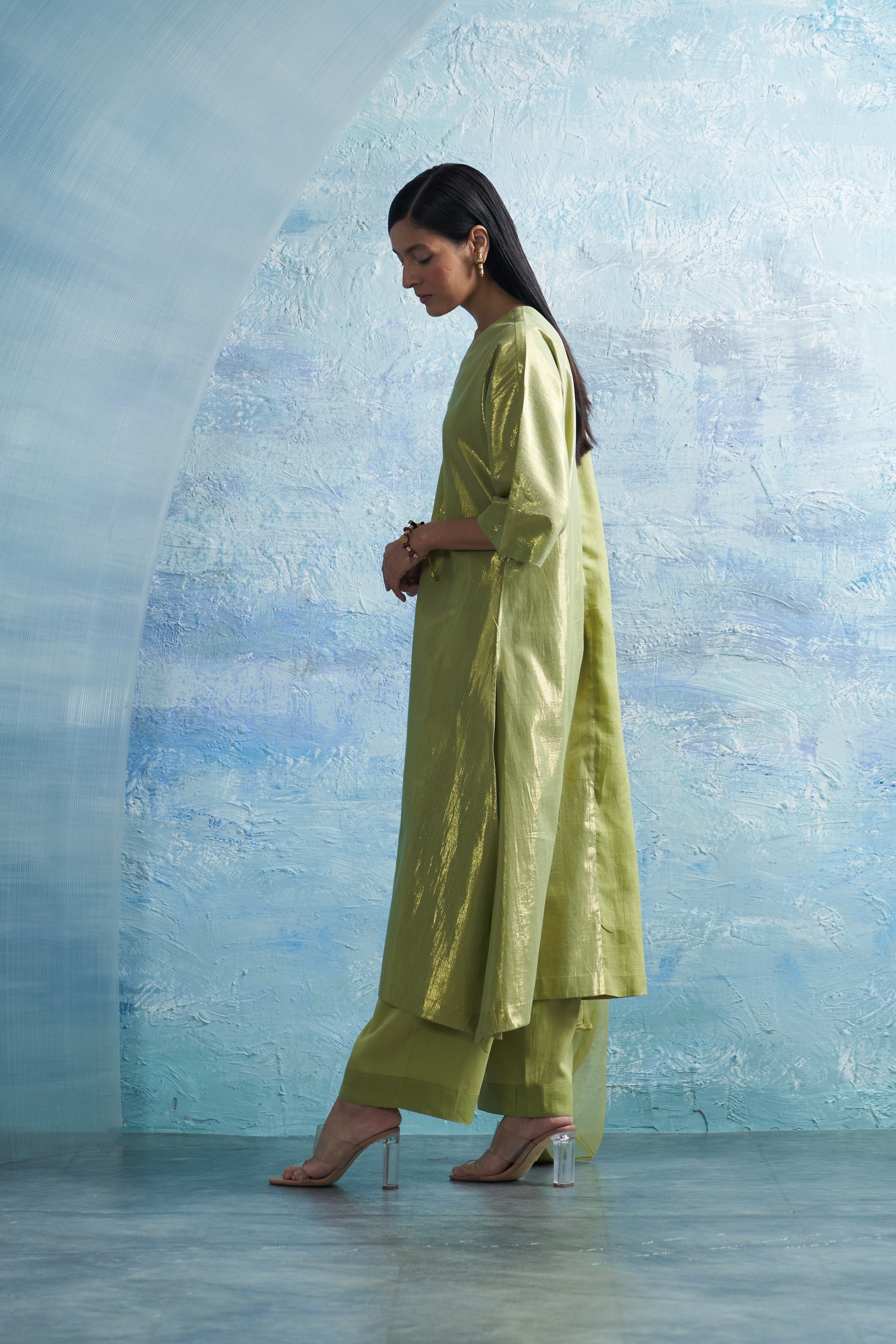 CY Charkhee Aura Sheen Green Kurta Side 1