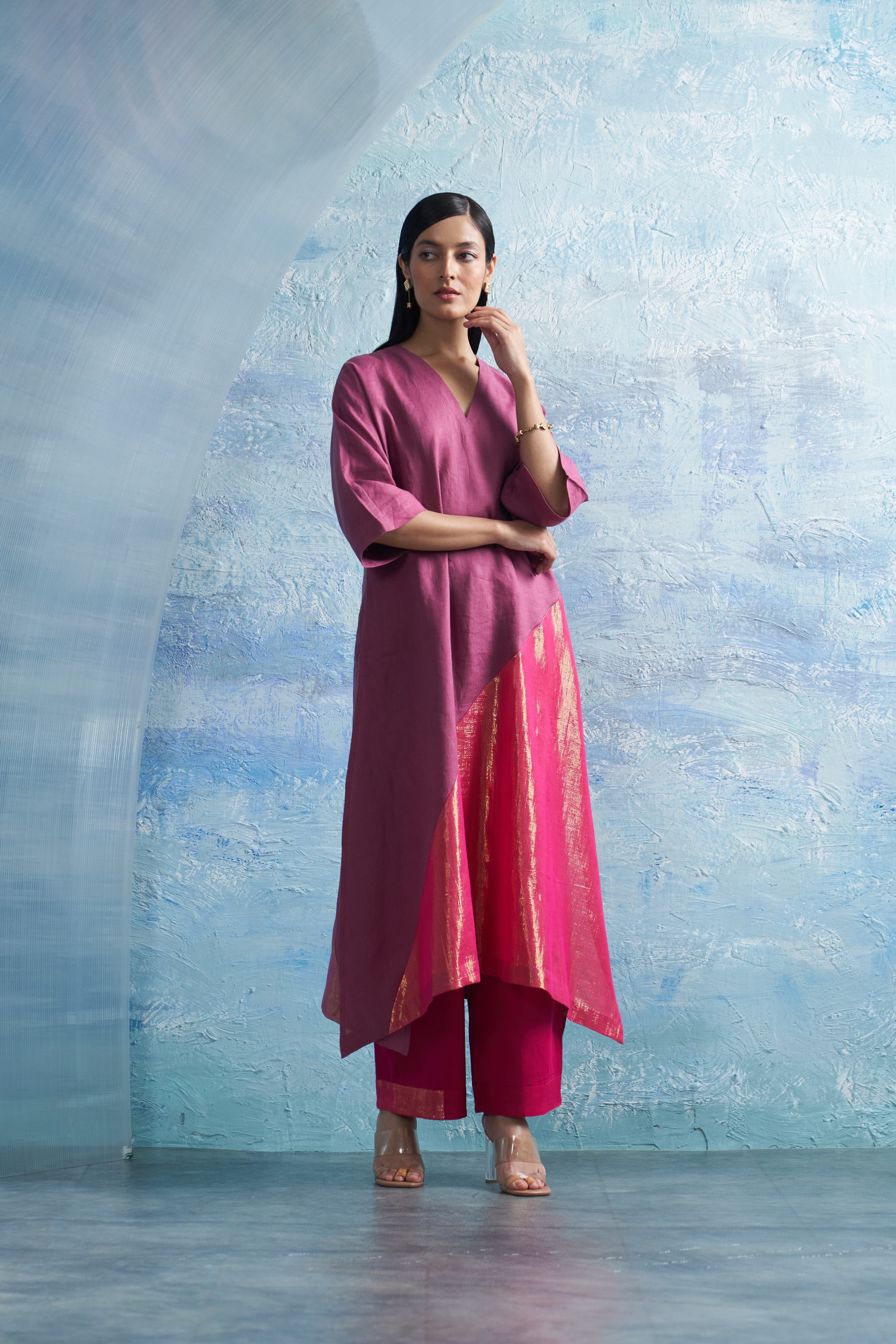 CY Charkhee Grape Pink Asymmetric Kurta Front 1