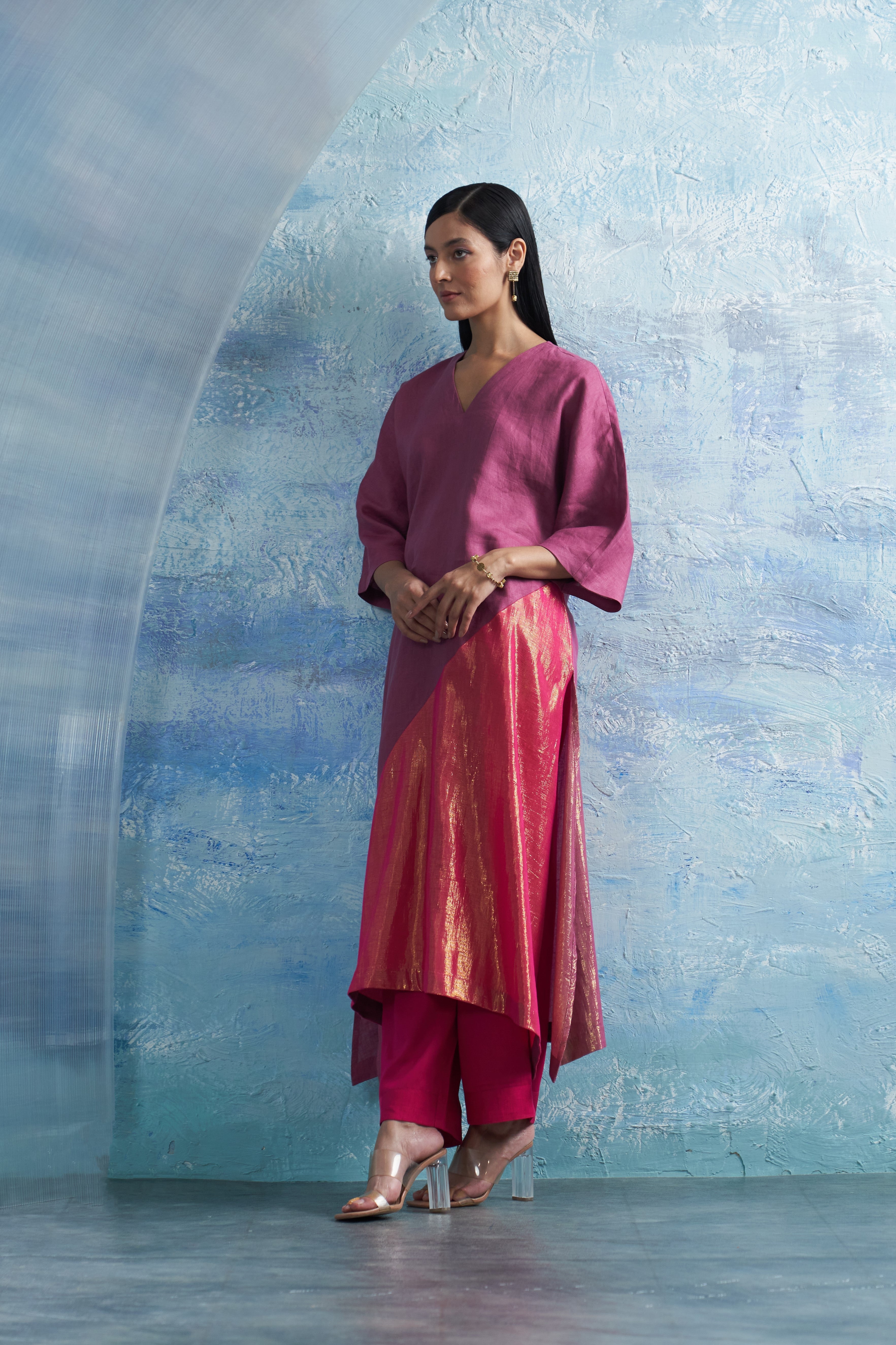 CY Charkhee Grape Pink Asymmetric Kurta Side 1