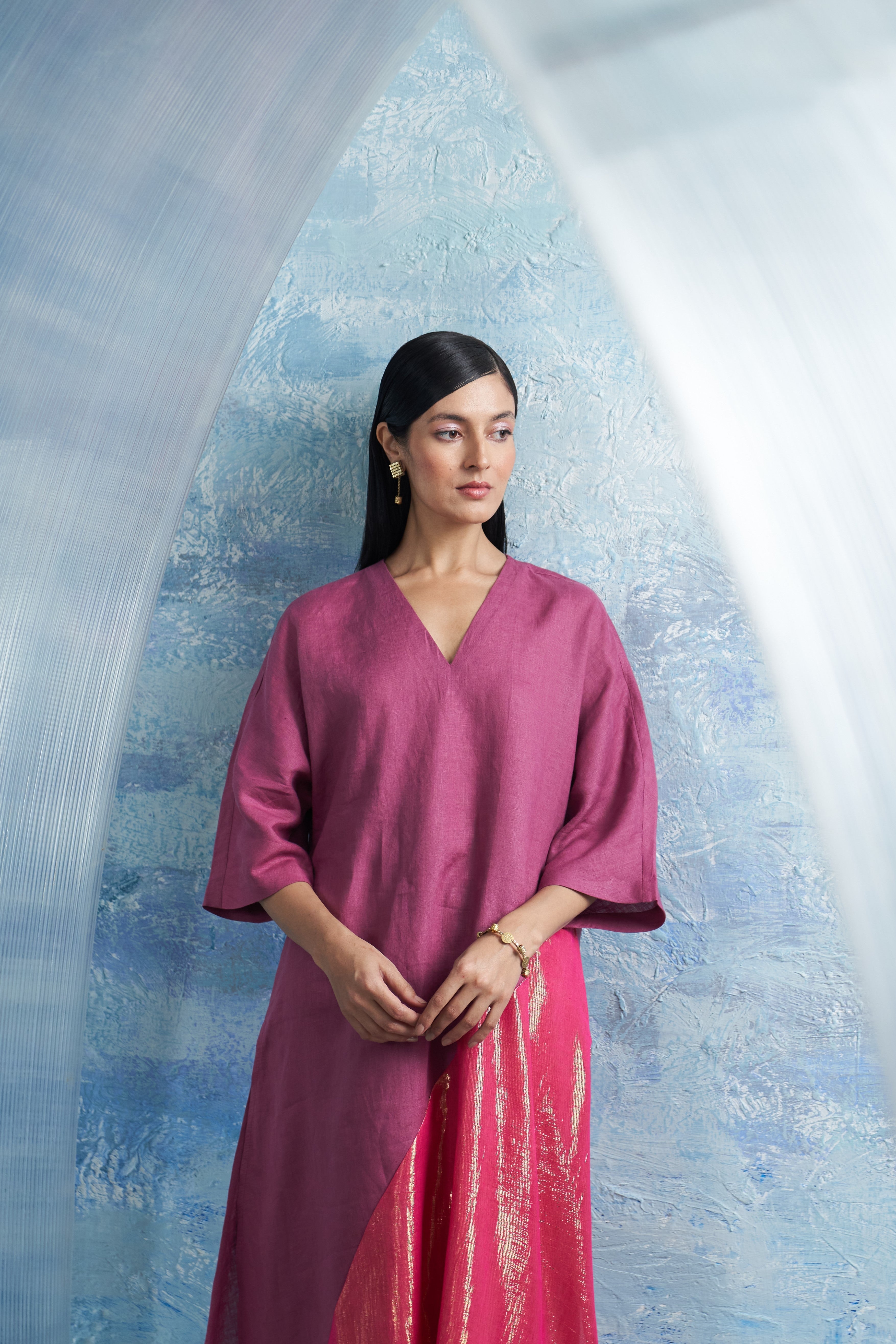 CY Charkhee Grape Pink Asymmetric Kurta Closeup 1