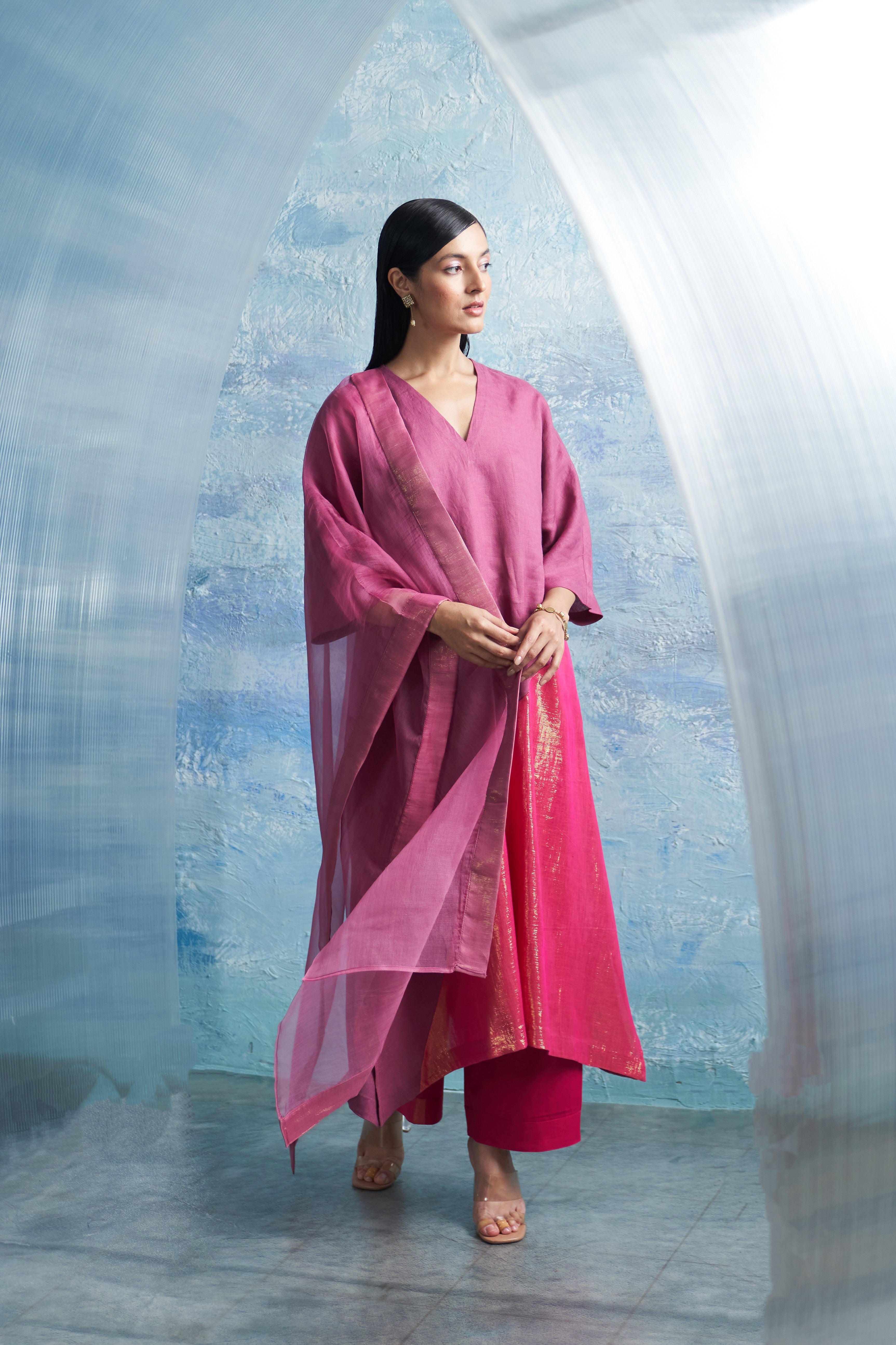 CY Charkhee Grape Pink Asymmetric Kurta Side 2