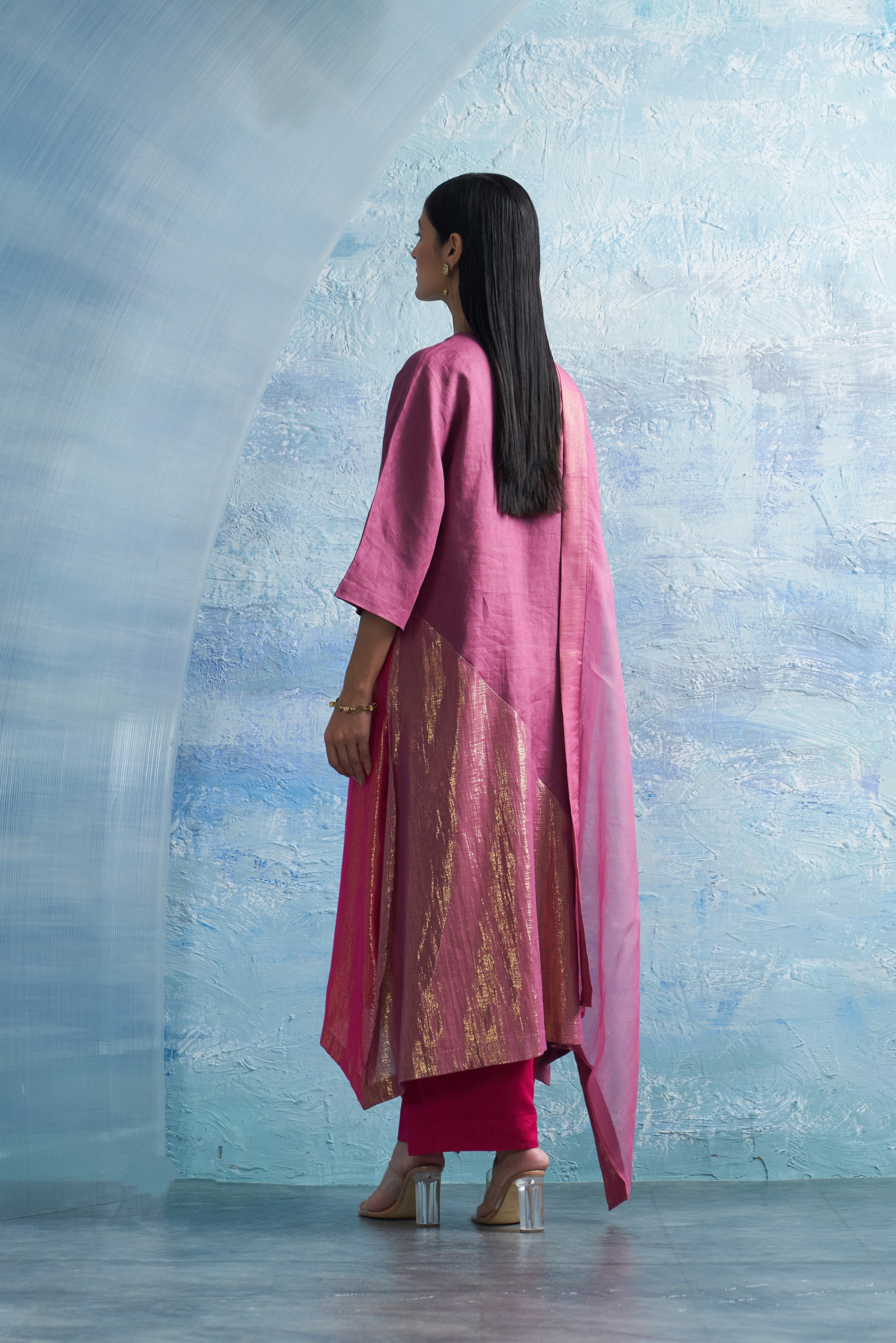 CY Charkhee Grape Pink Asymmetric Kurta Back 1