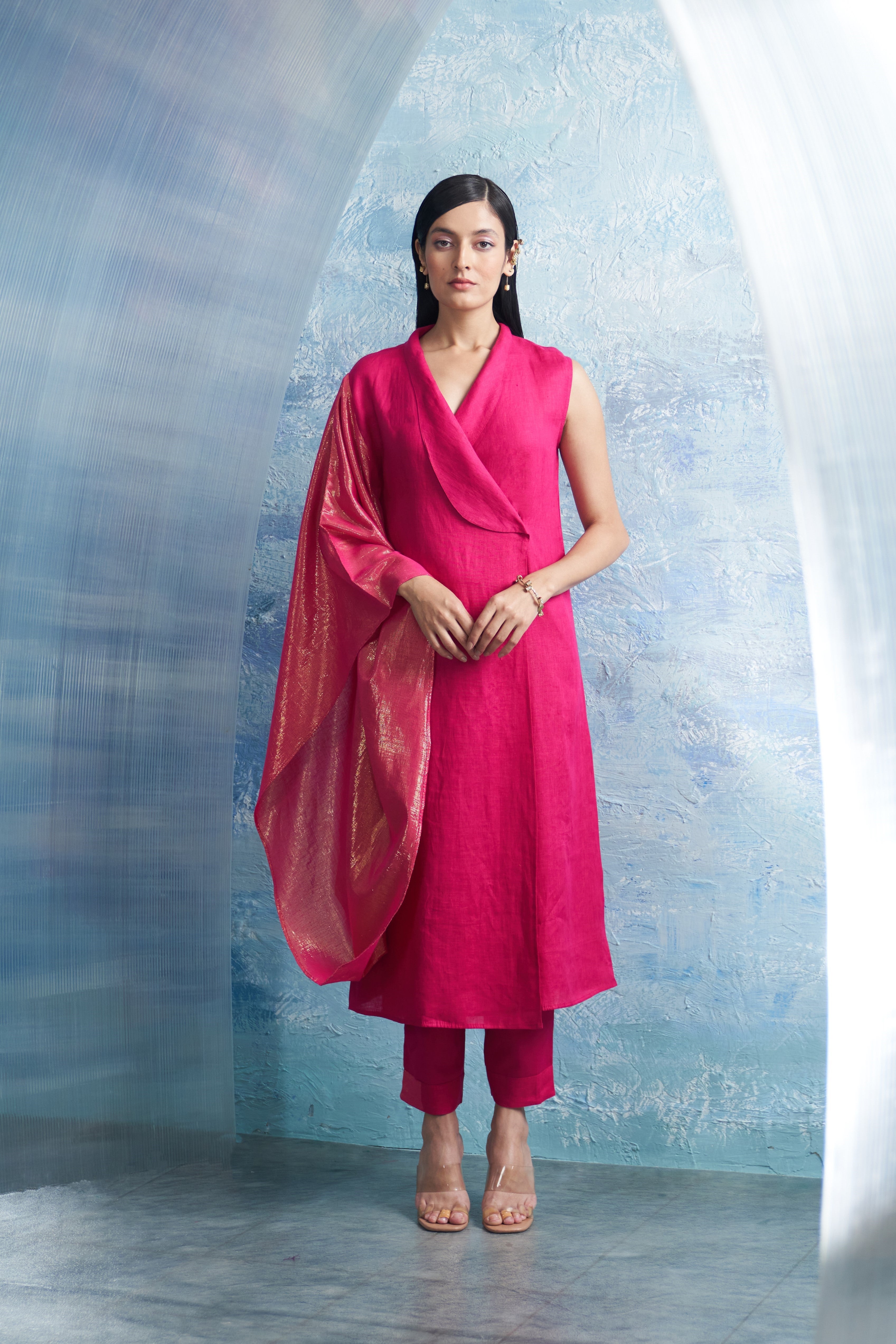 CY Charkhee Aura Fuchsia Pink Wrap Kurta Front 1