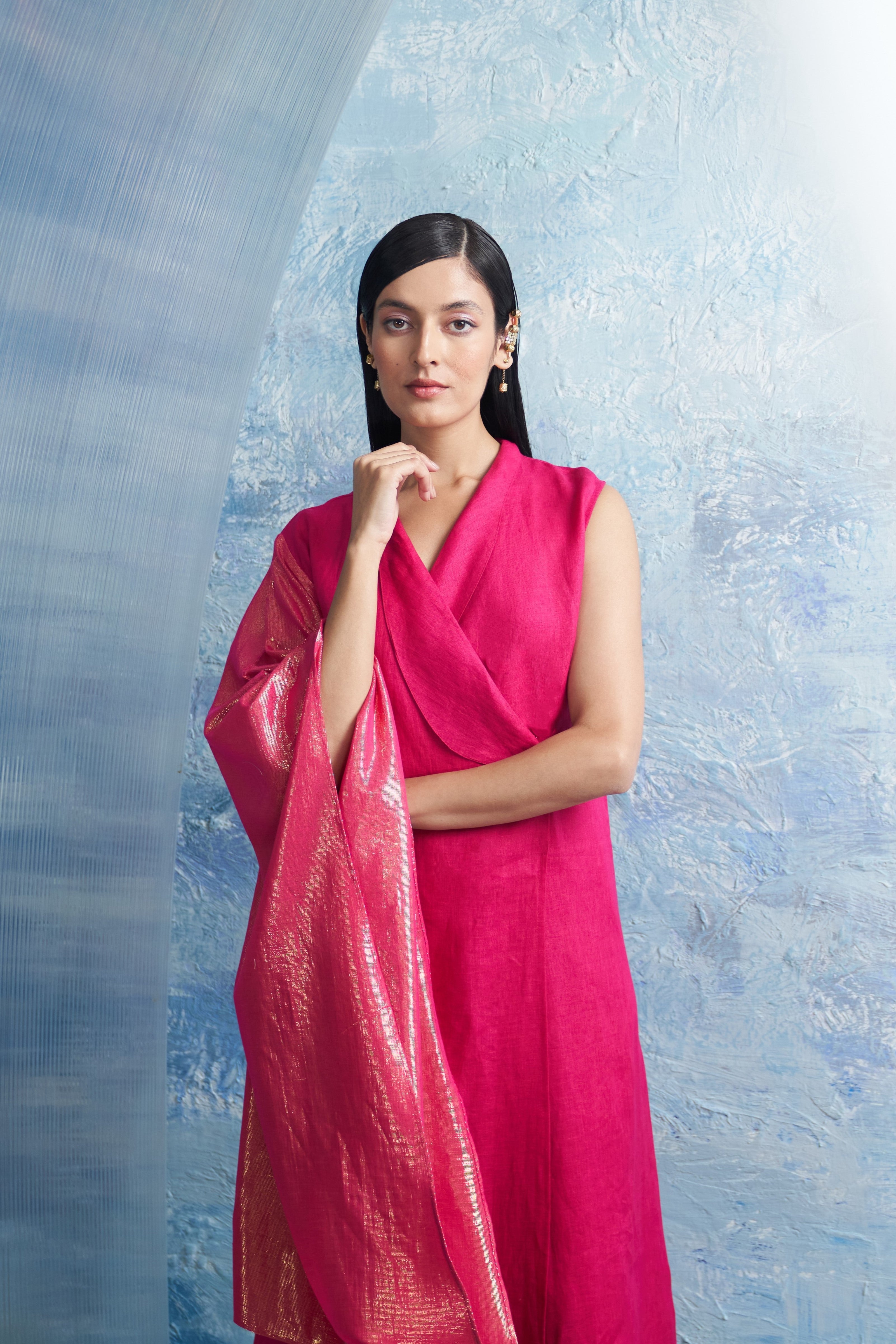 CY Charkhee Aura Fuchsia Pink Wrap Kurta Closeup 1