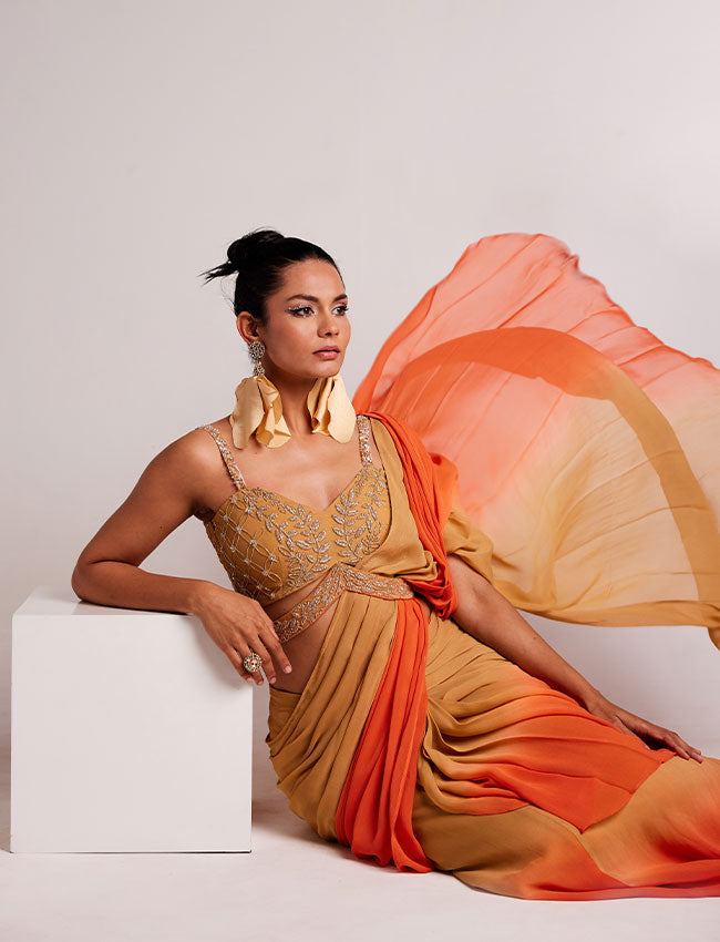 CY Saadgi Nagpal Sunset Serenade Ombre Drape Saree Side 2