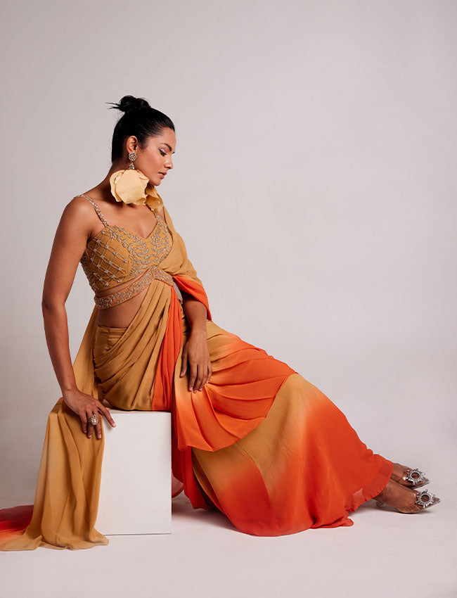 CY Saadgi Nagpal Sunset Serenade Ombre Drape Saree Side 3