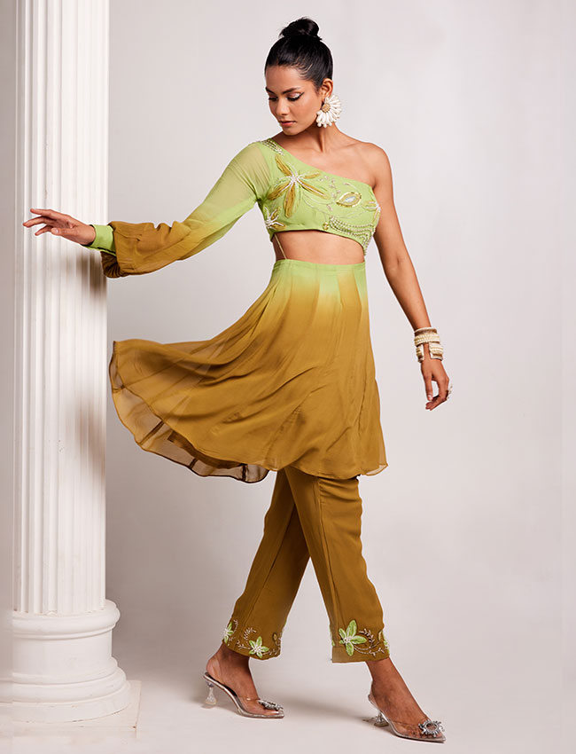 CY Saadgi Nagpal Green Cascade Co-Ord Set Side 2