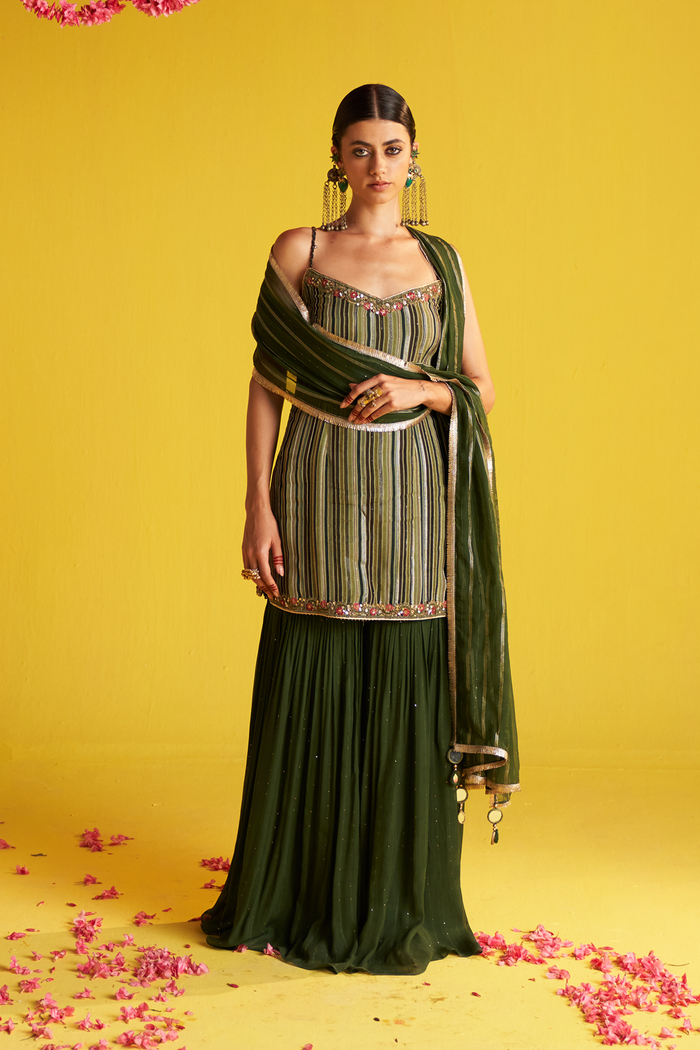 CY Studio Bagechaa Reema Green Sharara Set Front 1