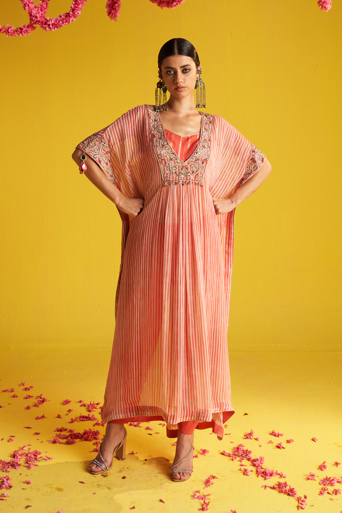 CY Studio Bagechaa Preeti Peach Kaftan Set Front 1