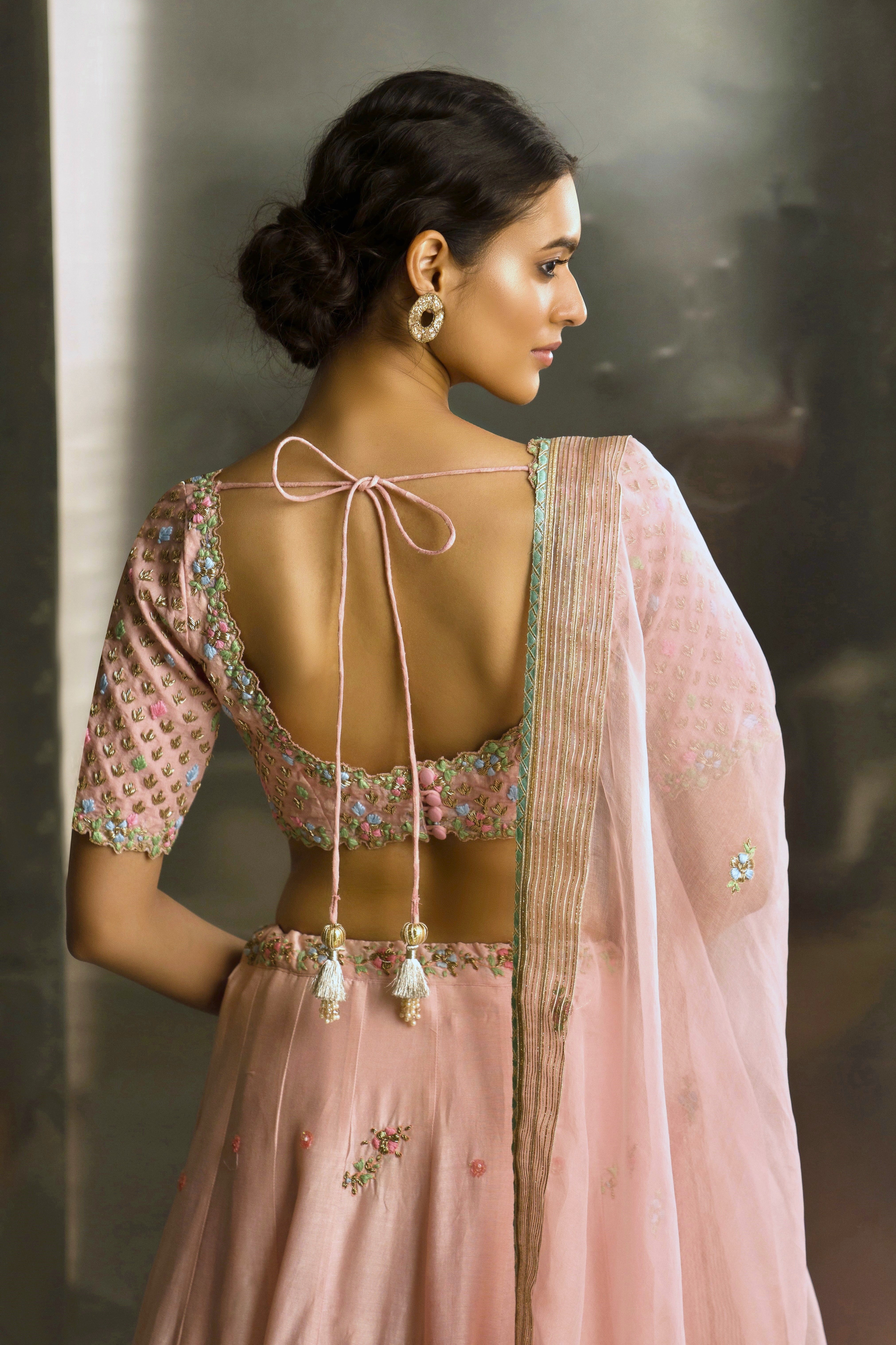 CY Charkhee Light Pink Embroidered Lehenga Back 1