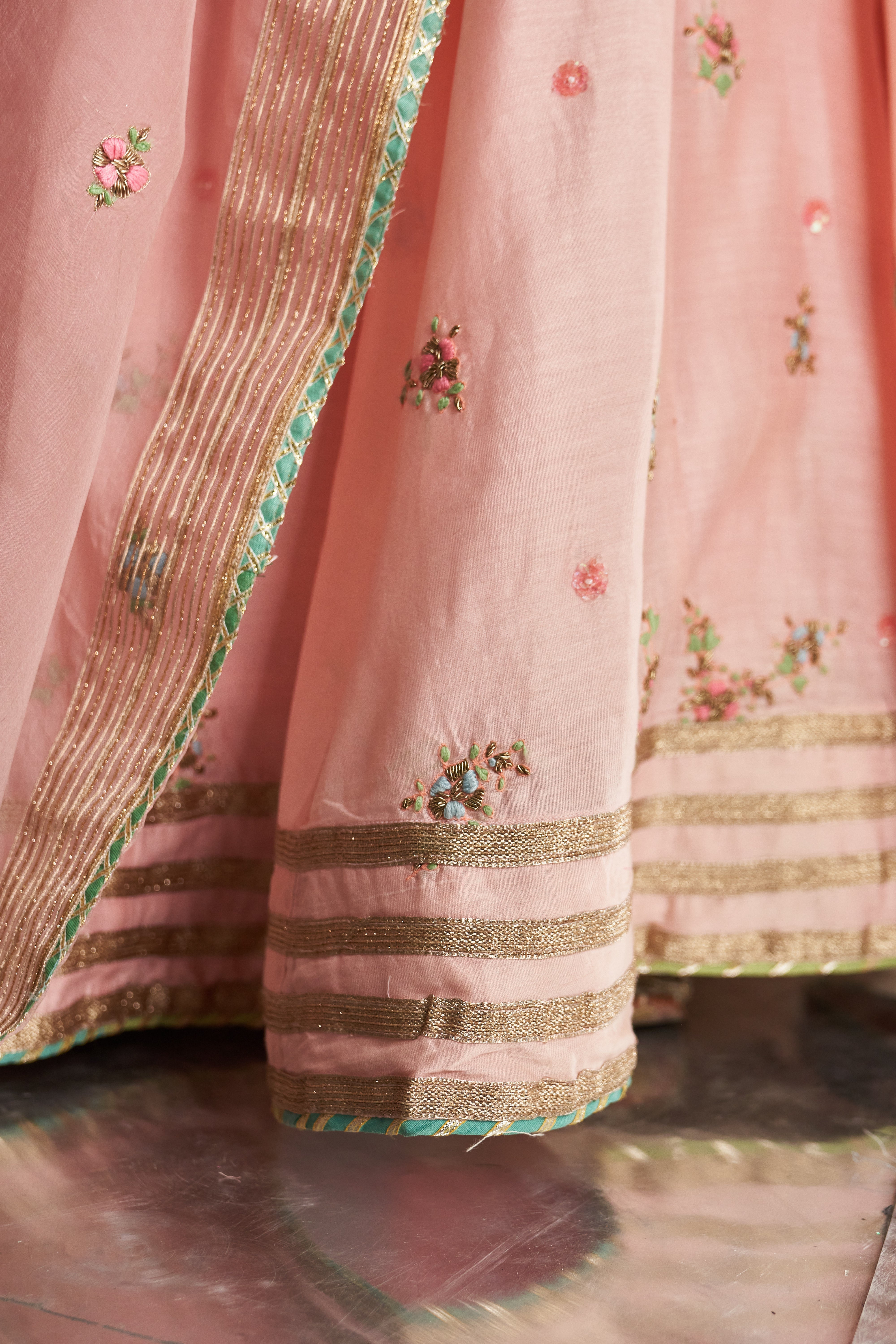 CY Charkhee Light Pink Embroidered Lehenga Closeup 3