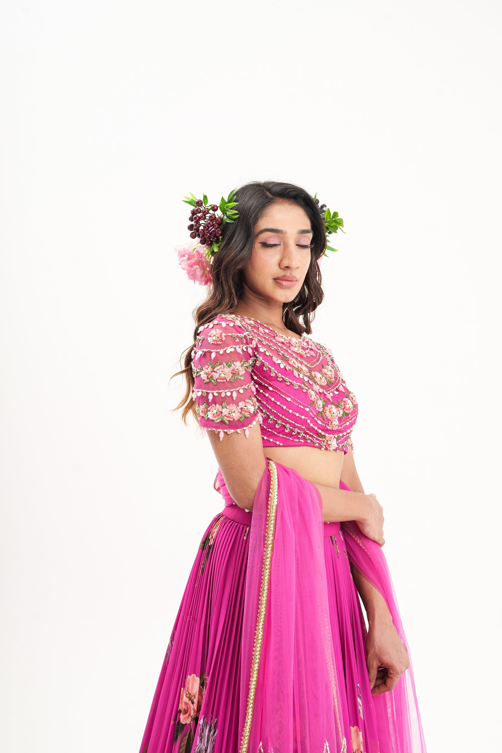 La Fleur-Magenta Pink Intricate Hand Embroidered Lehenga