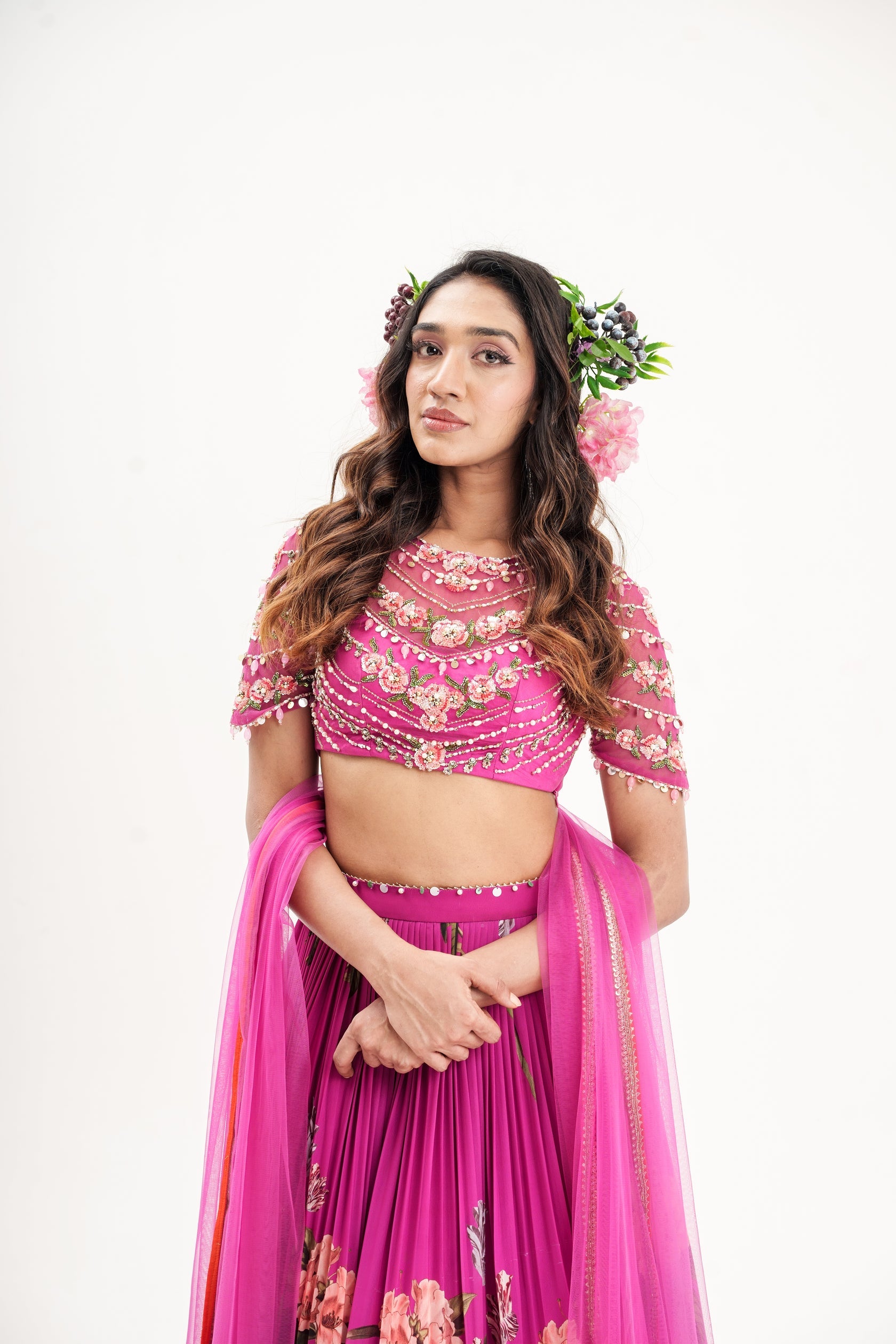 La Fleur-Magenta Pink Intricate Hand Embroidered Lehenga