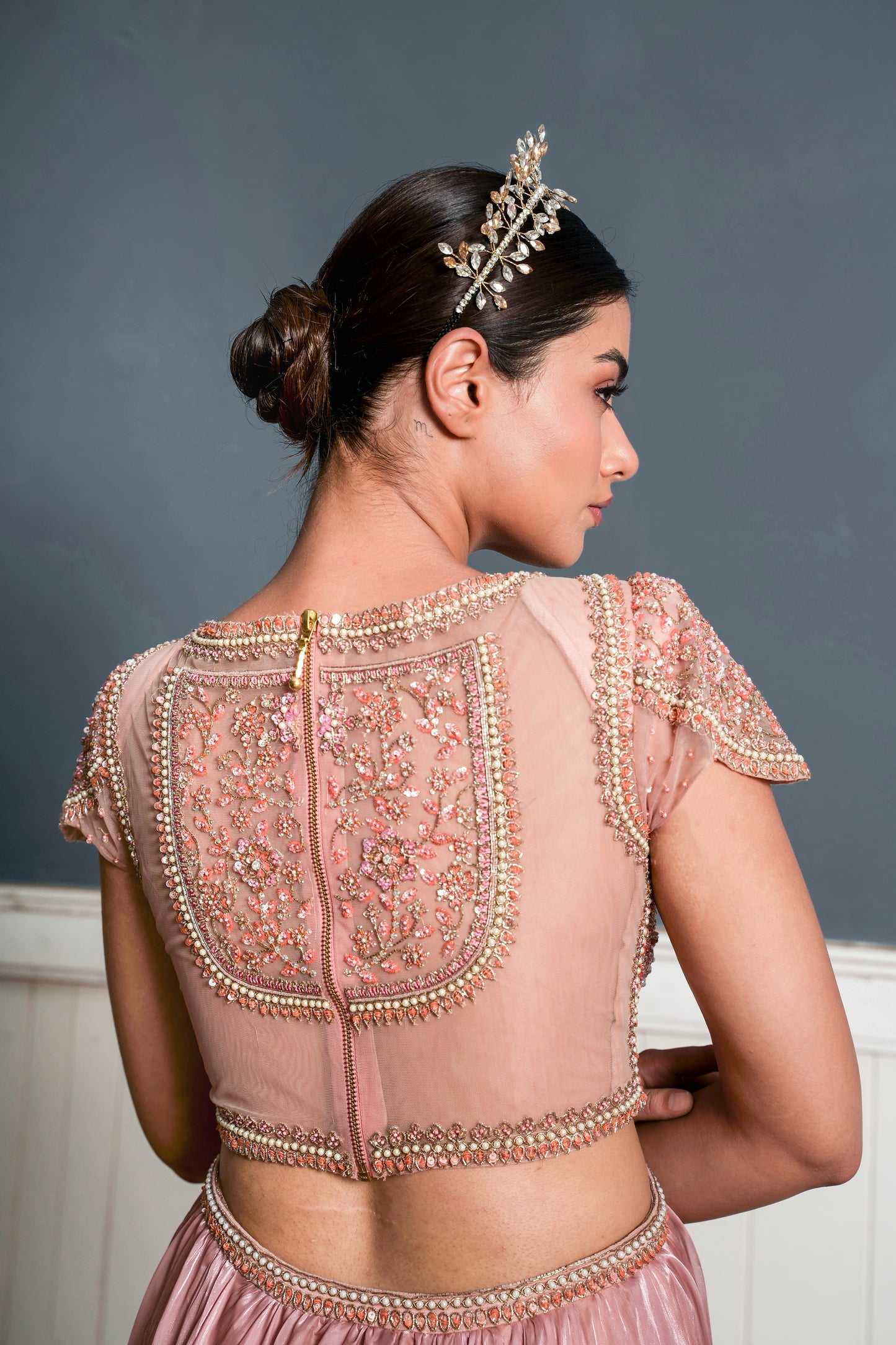 Traksh-Rose Pink Embroidered Cut Out Dress