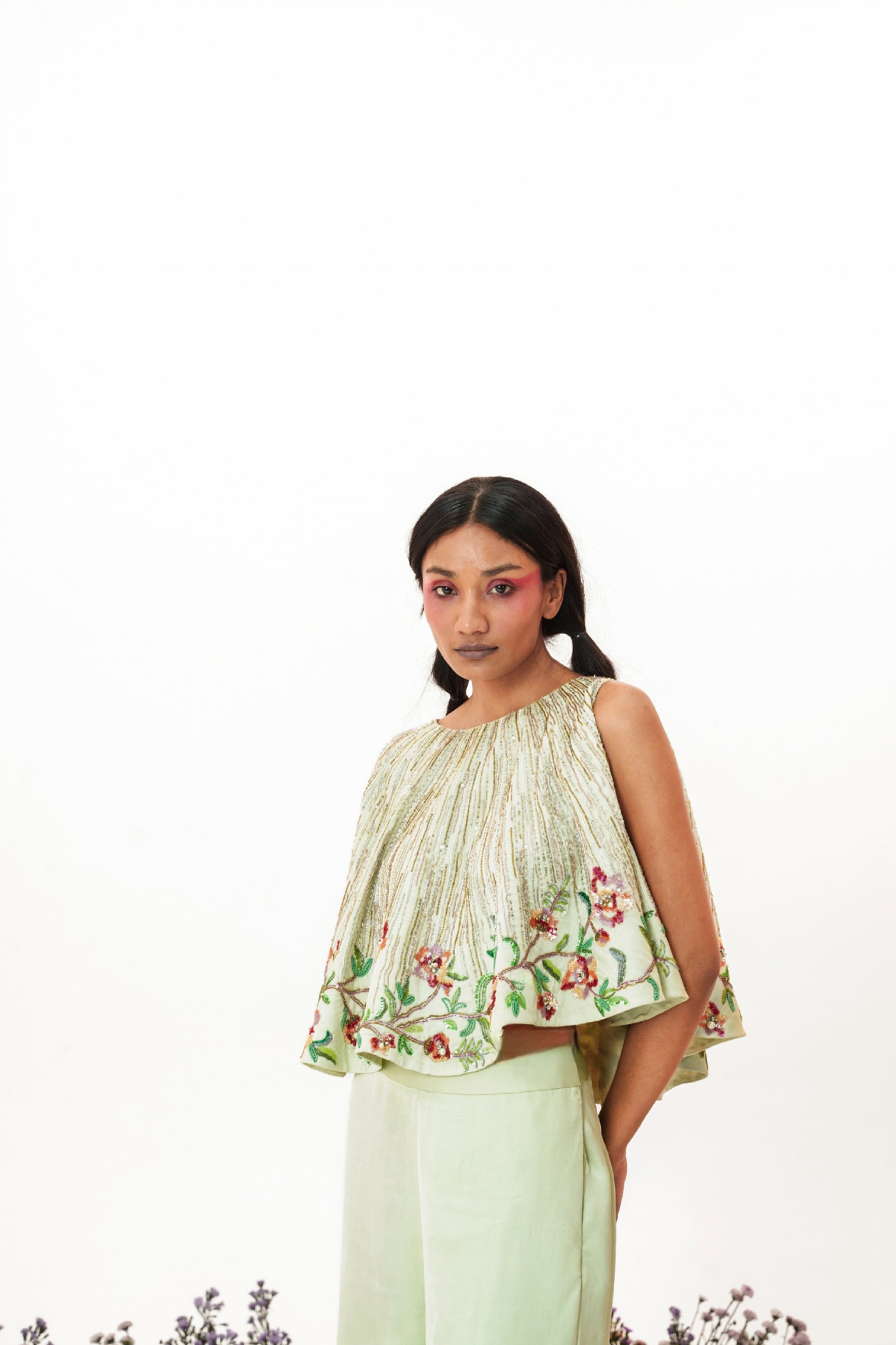 Sravana-Pastel Green Cape And Pant Set