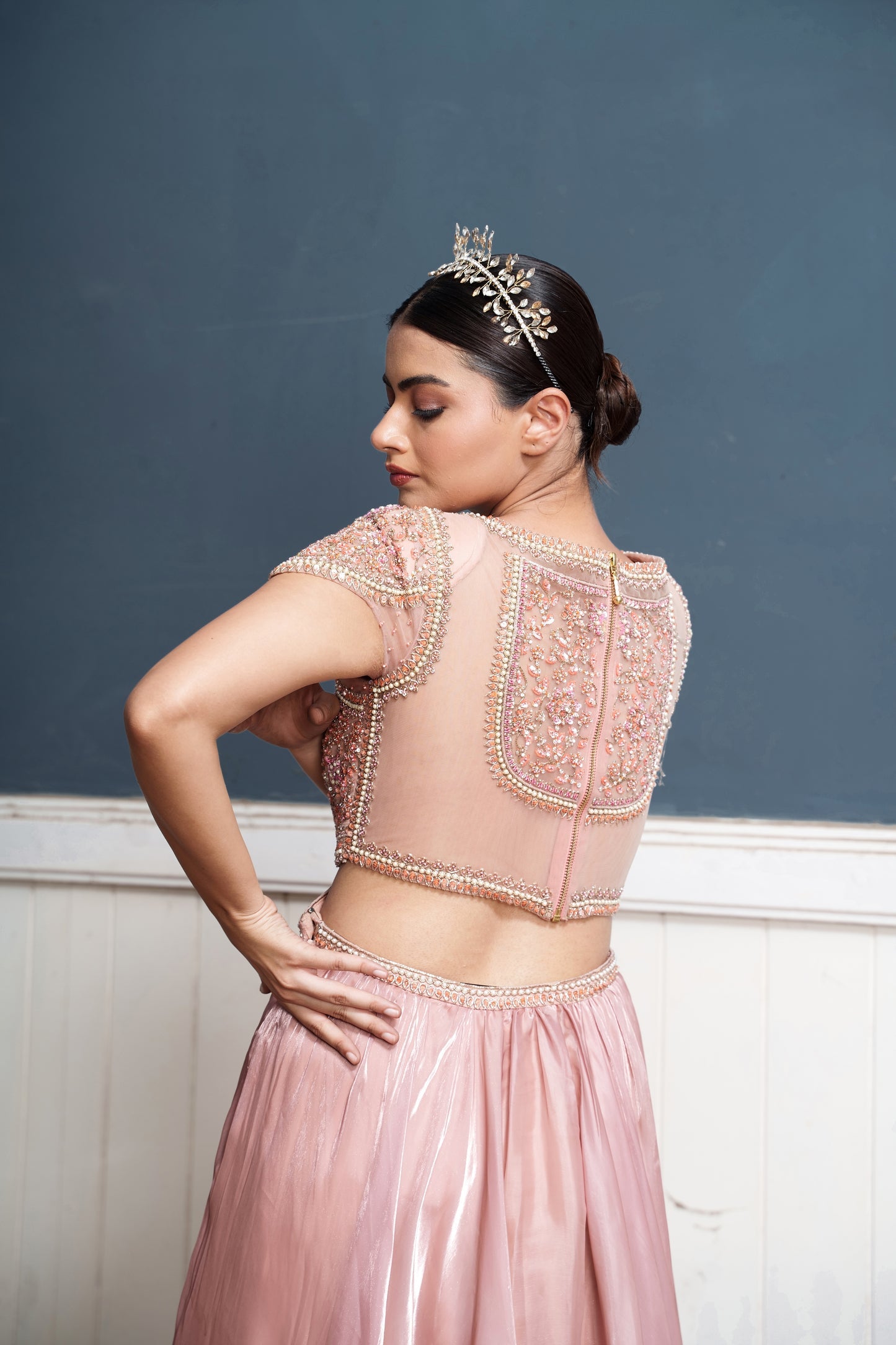 Traksh-Rose Pink Embroidered Cut Out Dress