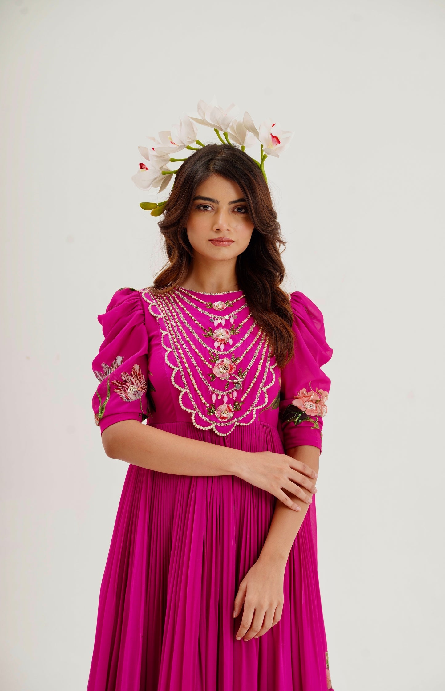 La Fleur Hand Embroidered Magenta Pink Dress