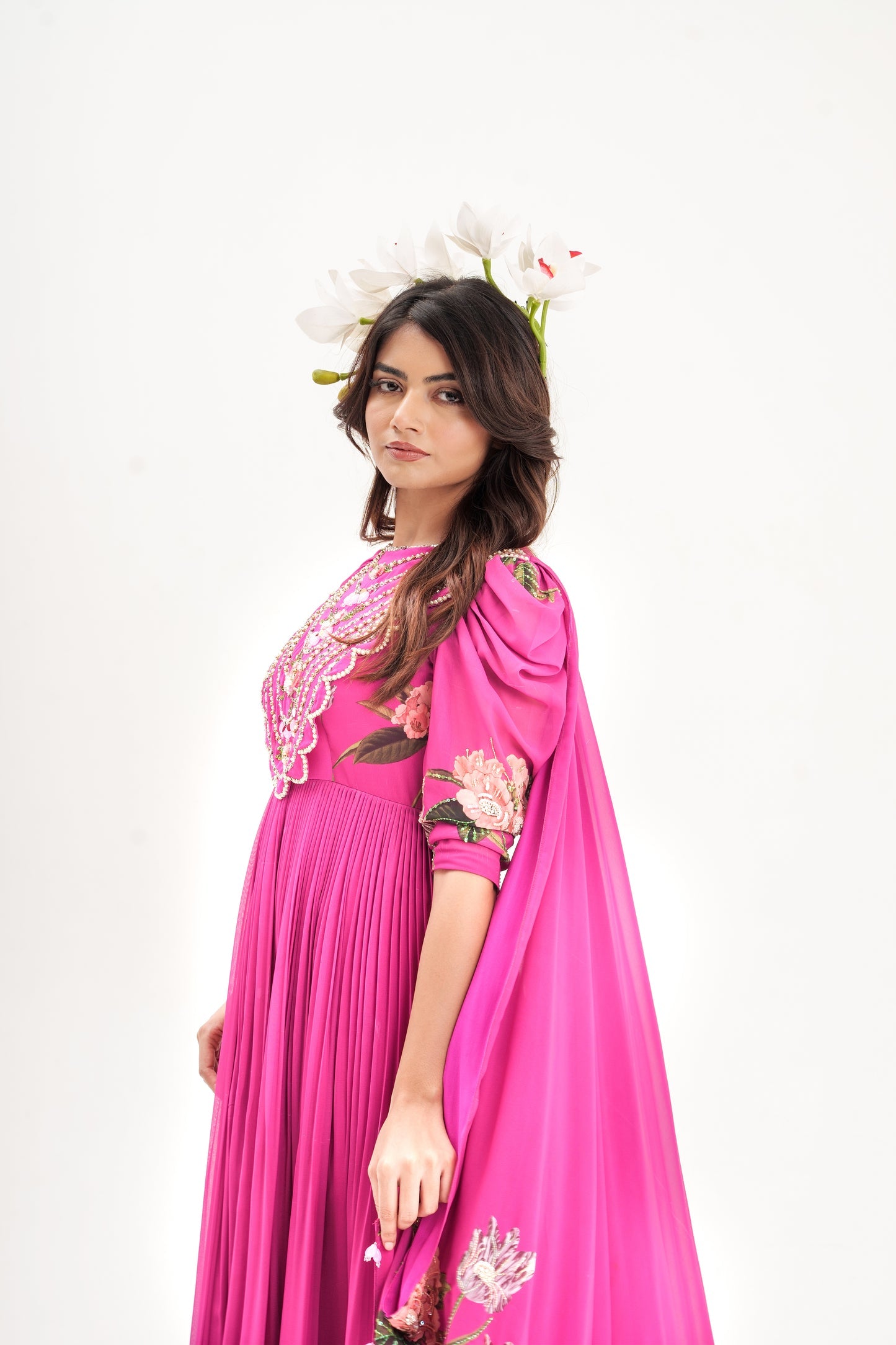 La Fleur-Hand Embroidered Magenta Pink Dress