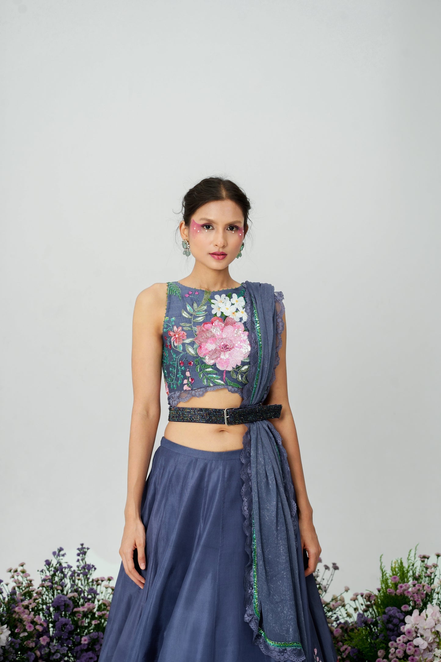 Cascade-Nakshatra Lavender Haze Hand Embroidered Lehenga