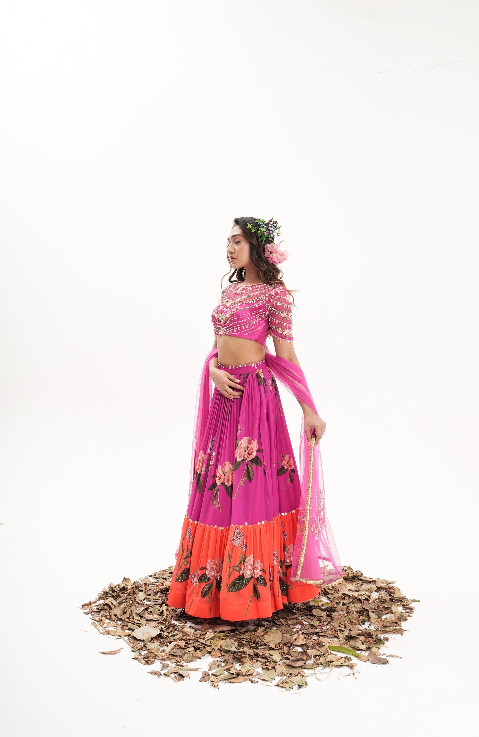 La Fleur-Magenta Pink Intricate Hand Embroidered Lehenga