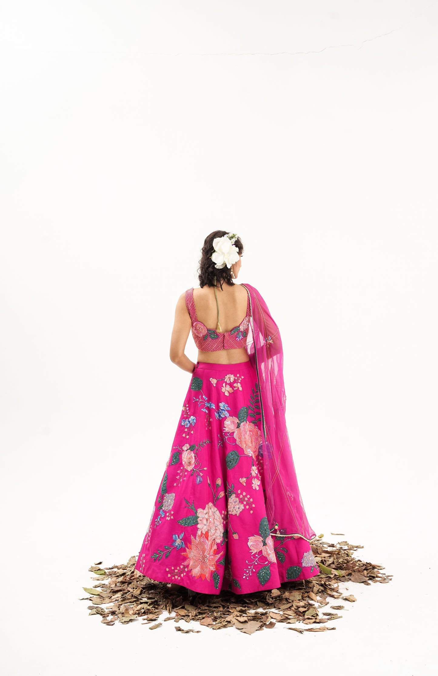 Ornate Nakshatra Fuschia Pink hand Embroidered Lehenga Set