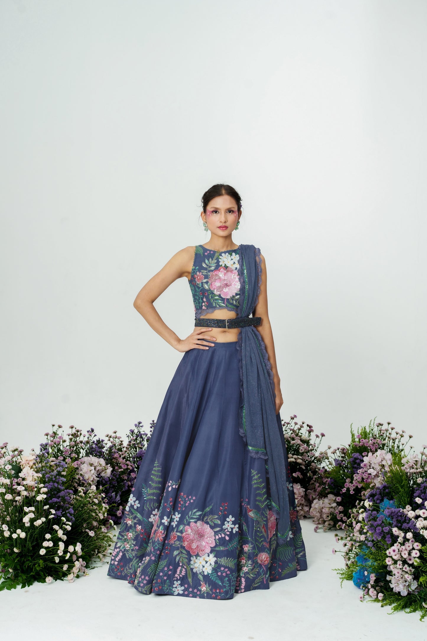 Cascade-Nakshatra Lavender Haze Hand Embroidered Lehenga