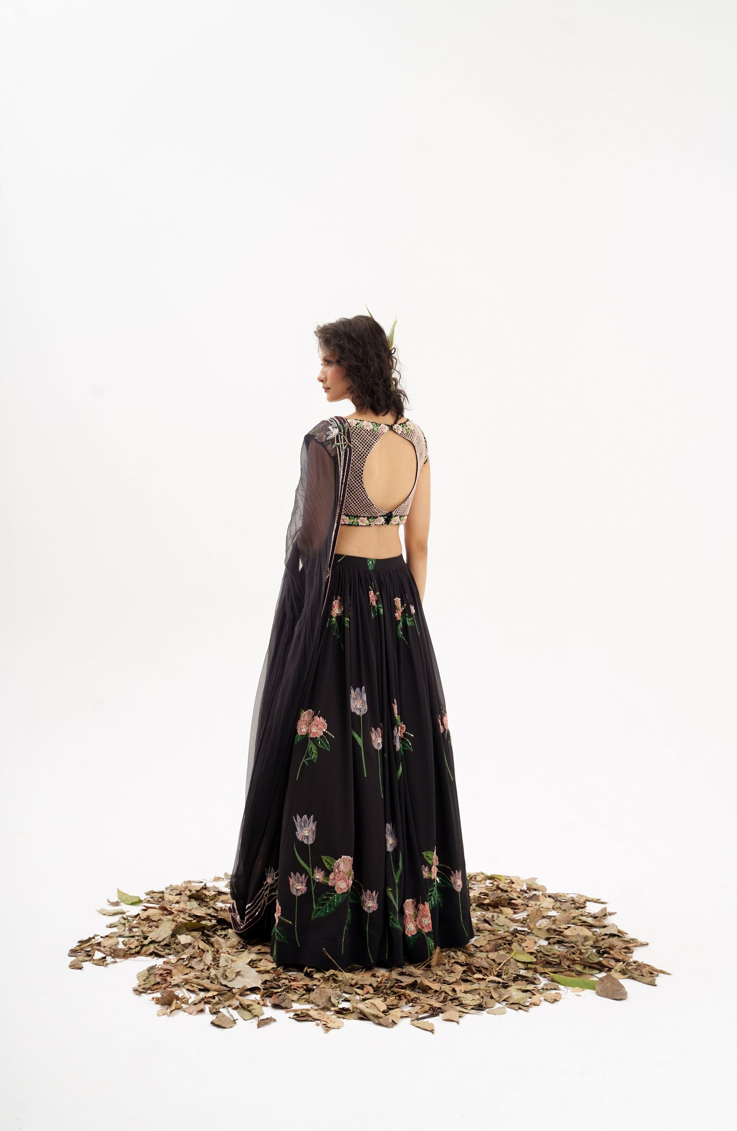 La Fleur-Black Embroidered Lehenga Set