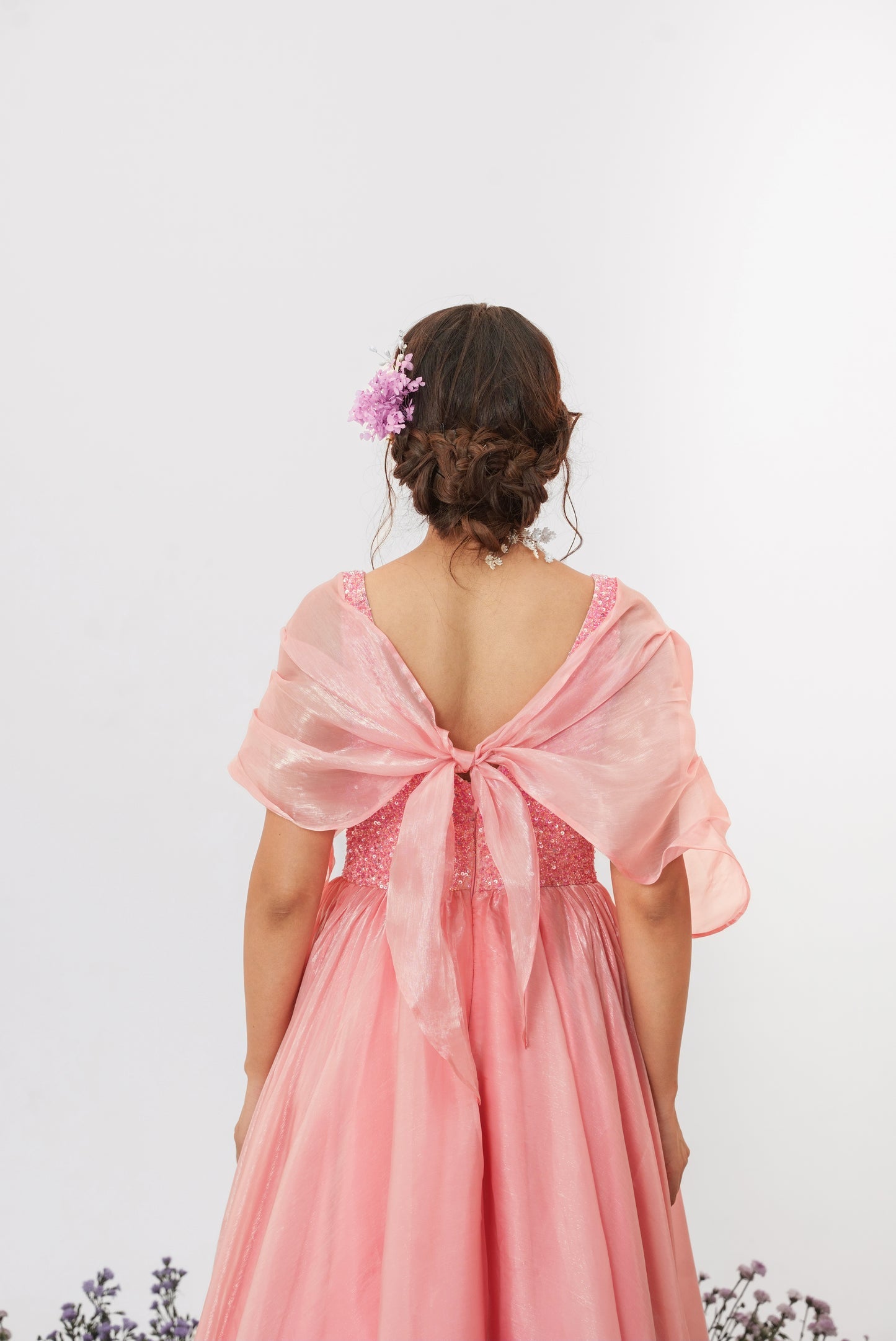 Cascade-Flamingo Pink Metallic Organza Dress