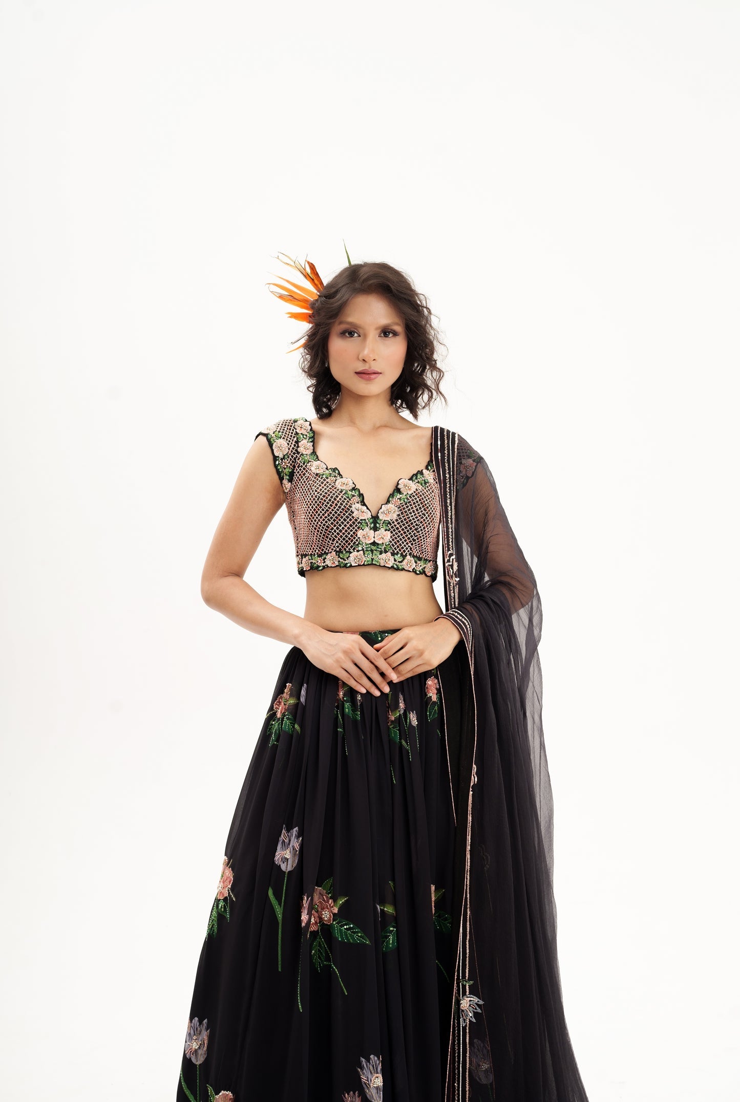 La Fleur-Black Embroidered Lehenga Set