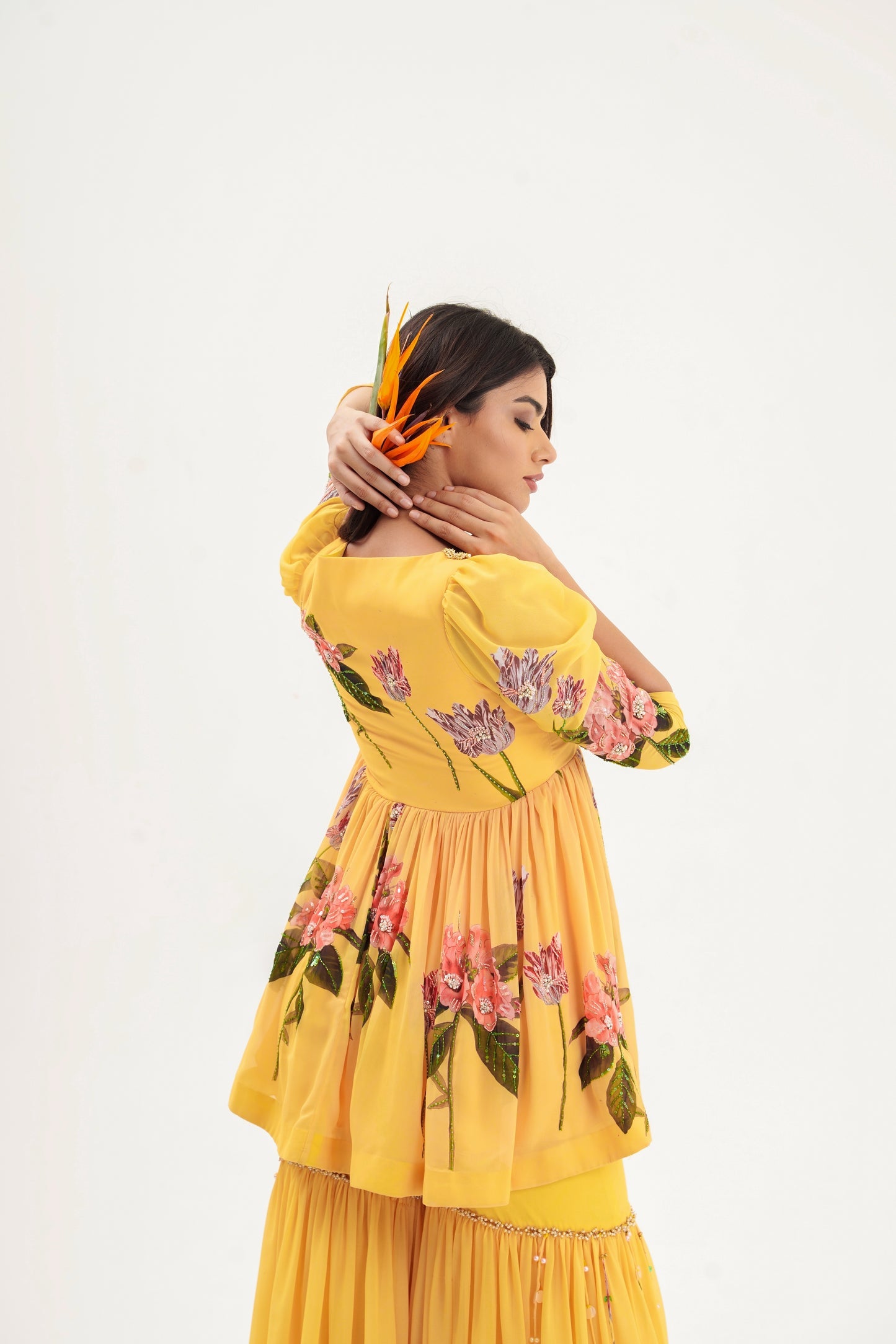 La-Fleur-Champagne Yellow Sharara Set