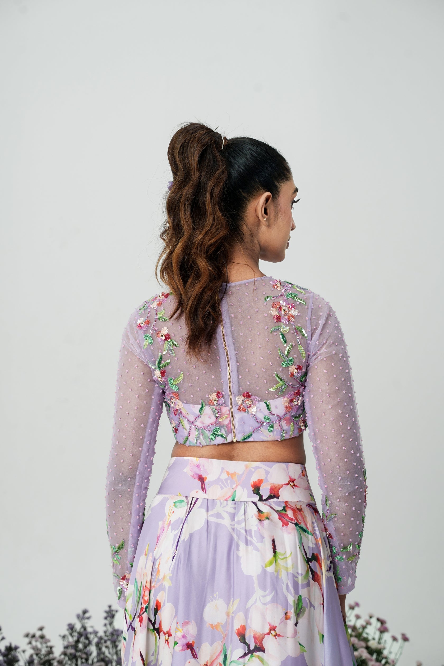 Lilium-Hand Embroidered Lilac Lehenga Set