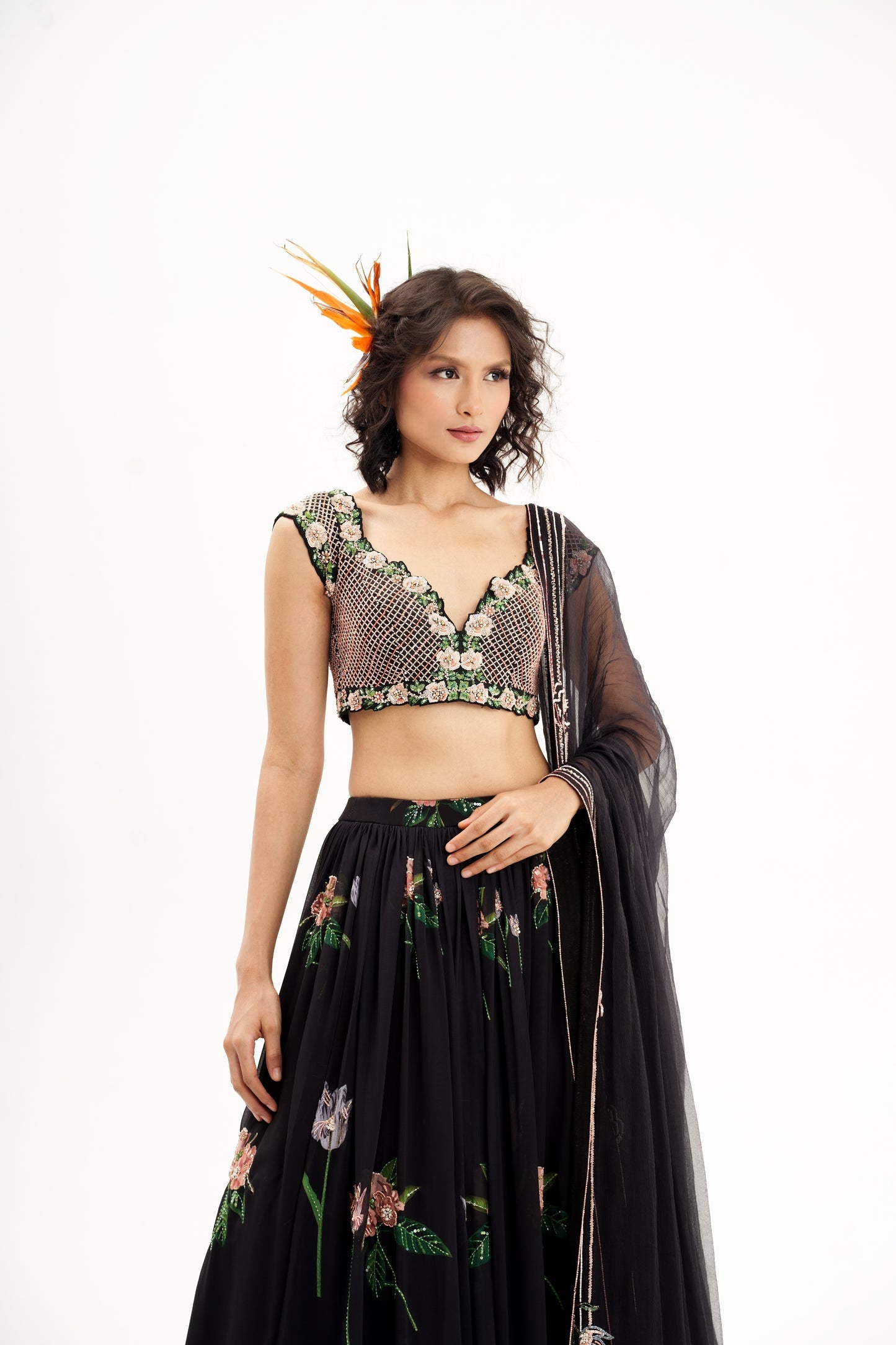 La Fleur-Black Embroidered Lehenga Set