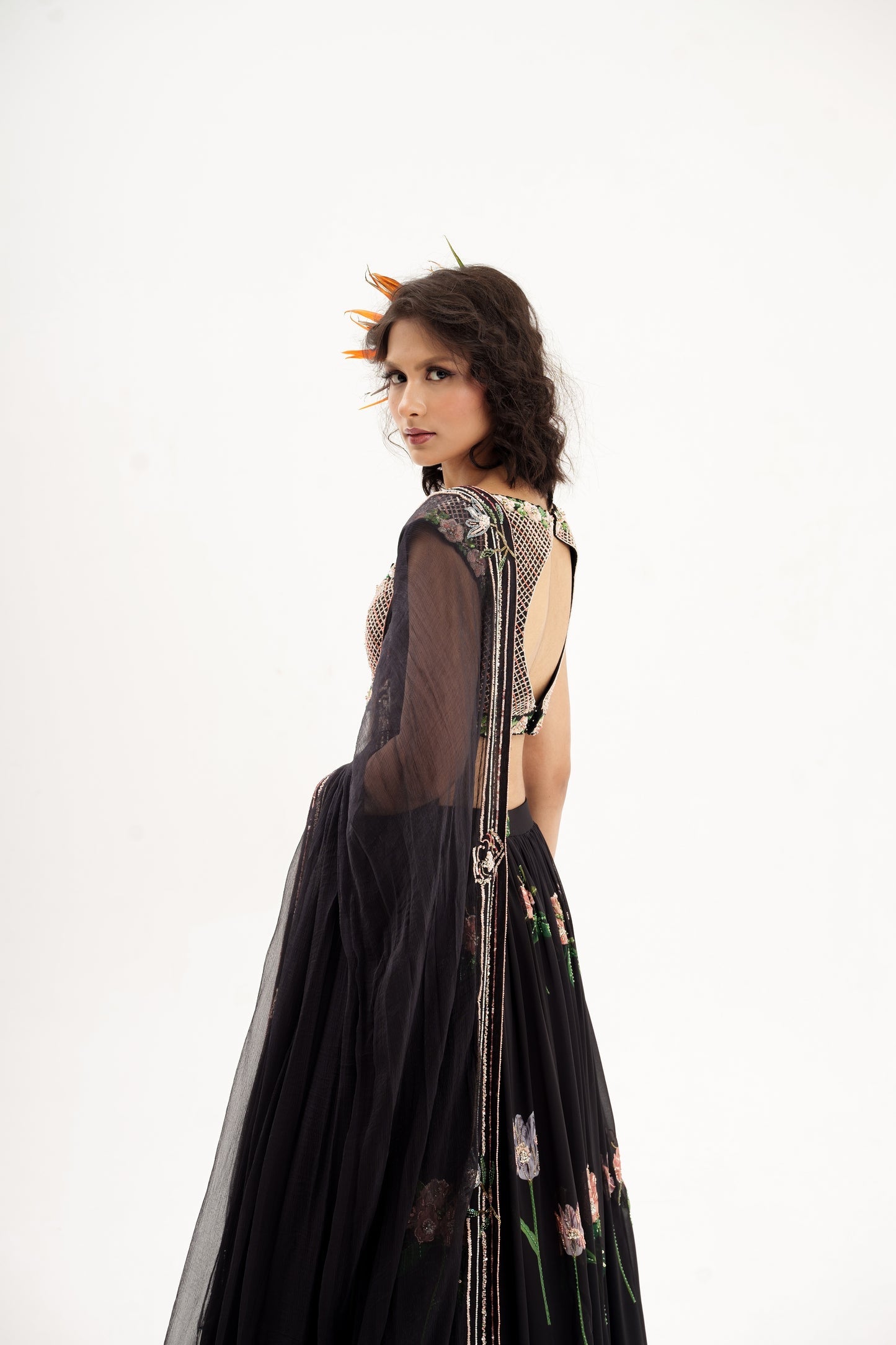 La Fleur-Black Embroidered Lehenga Set