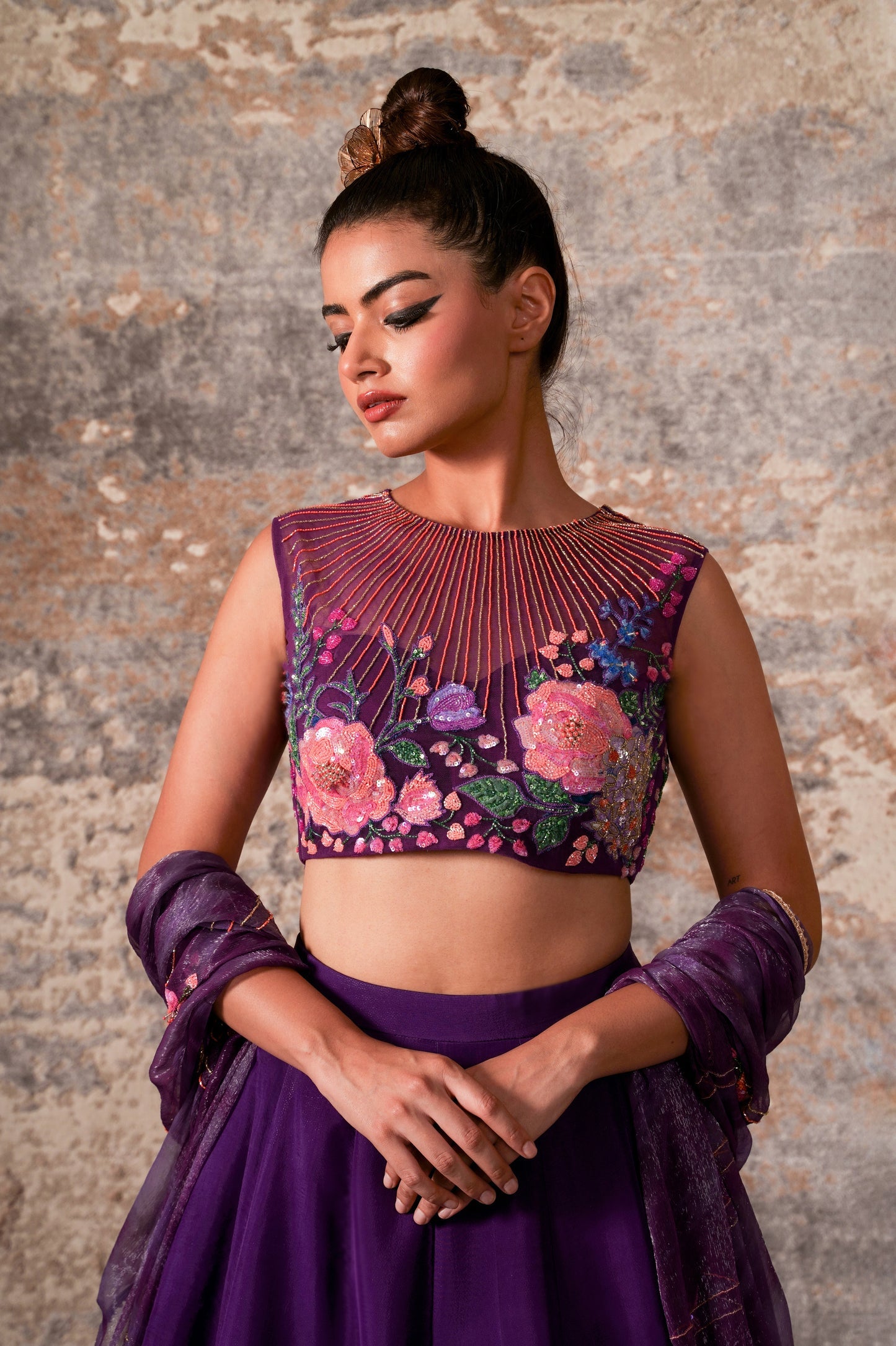 Azelie-Nakshatra Purple Haze Hand Embroidered Lehenga